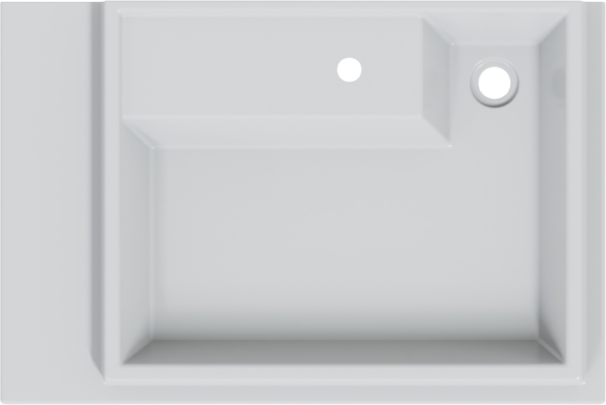 Раковина над стиральной машиной СаНта Юпитер 75 R глянцевая белая, прямоугольная, искусственный камень, со столешницей слева