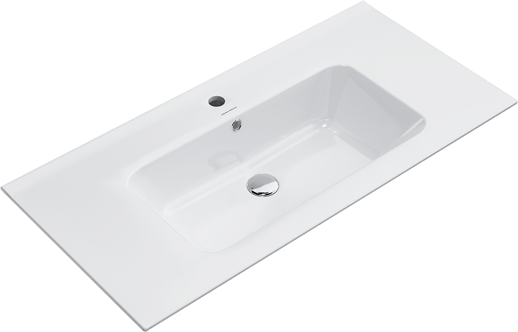 Мебельная раковина KERAMA MARAZZI Piano 95 накладная, глянцевая белая, прямоугольная, фаянс