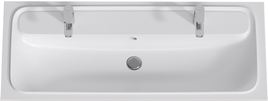 Мебельная раковина AM.PM Func 121 накладная, для двоих, матовая белая, с 2 отверстиями под смеситель, прямоугольная, искусственный мрамор