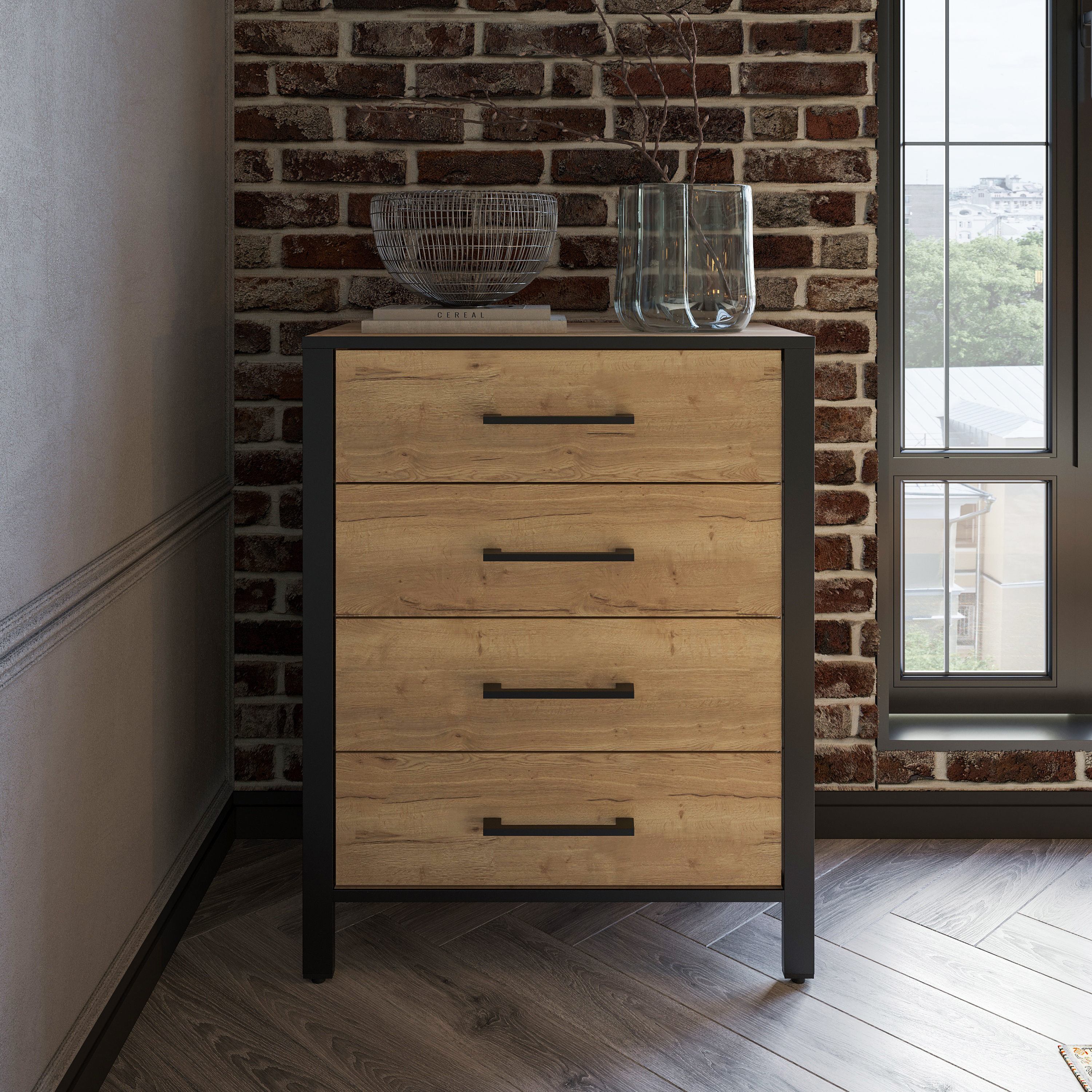 Комод DIWO Элиста 70 дуб крафт золотой, черный