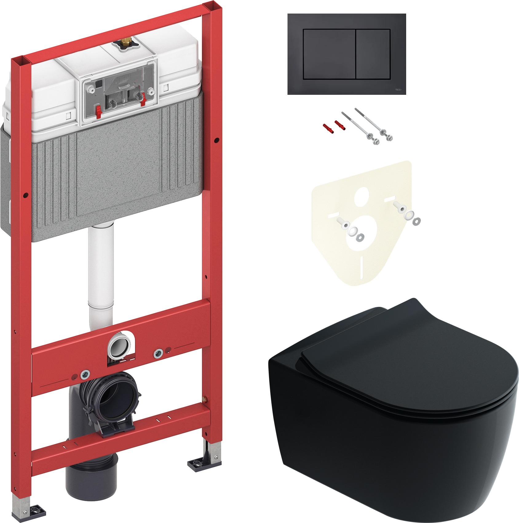 Комплект 2 в 1 Унитаз подвесной STWORKI Ноттвиль SETK3104-2616, черный + Инсталляция с кнопкой TECE Now 9400414 цвет черный
