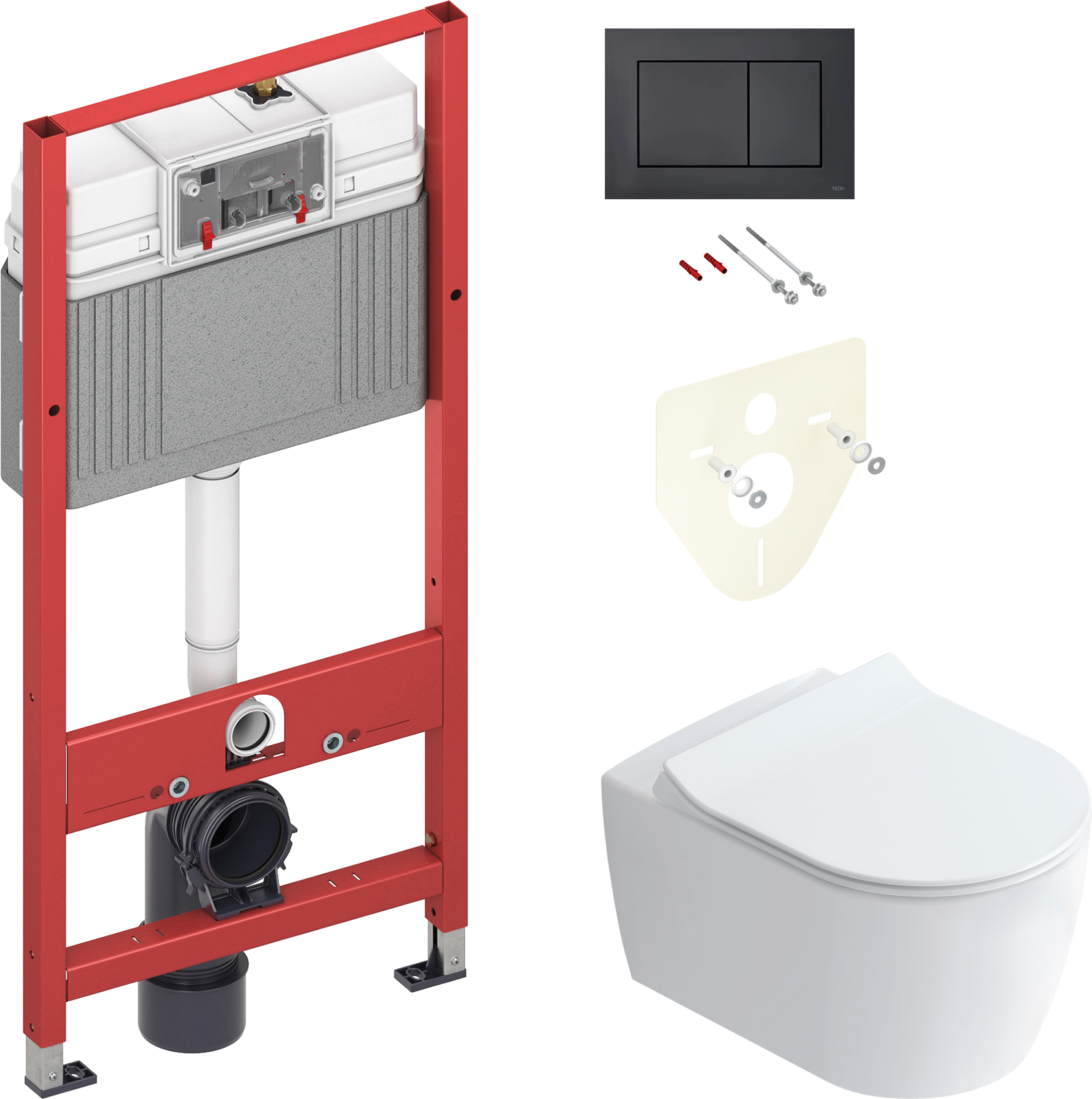 Комплект 2 в 1 Унитаз подвесной STWORKI Ноттвиль SETK3104-2616, белый + Инсталляция с кнопкой TECE Now 9400414 цвет черный