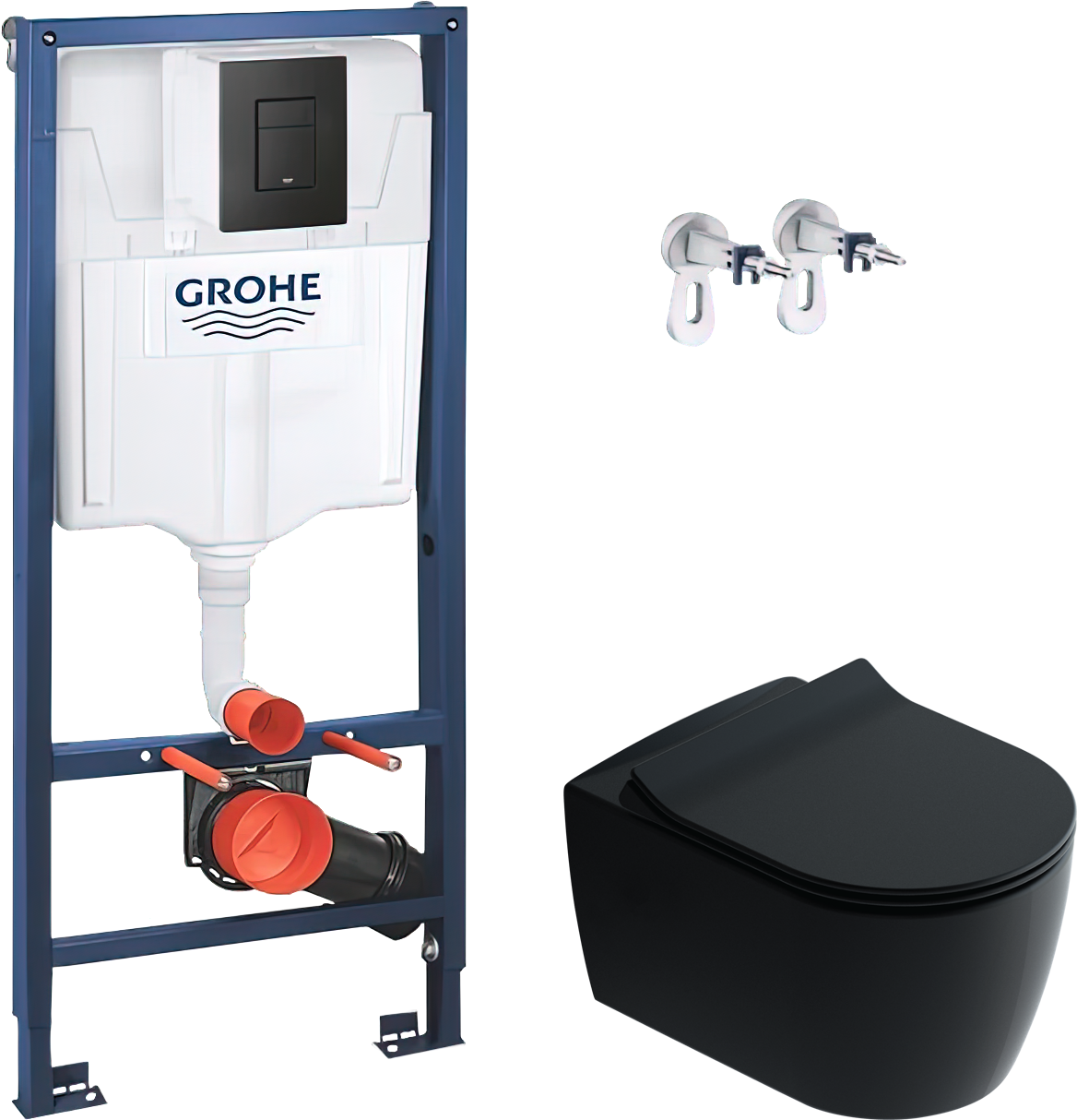 Комплект 2 в 1 Унитаз подвесной STWORKI Ноттвиль SETK3104-2616 черный + Инсталляция с кнопкой Grohe Solido 38811KF0 цвет черный