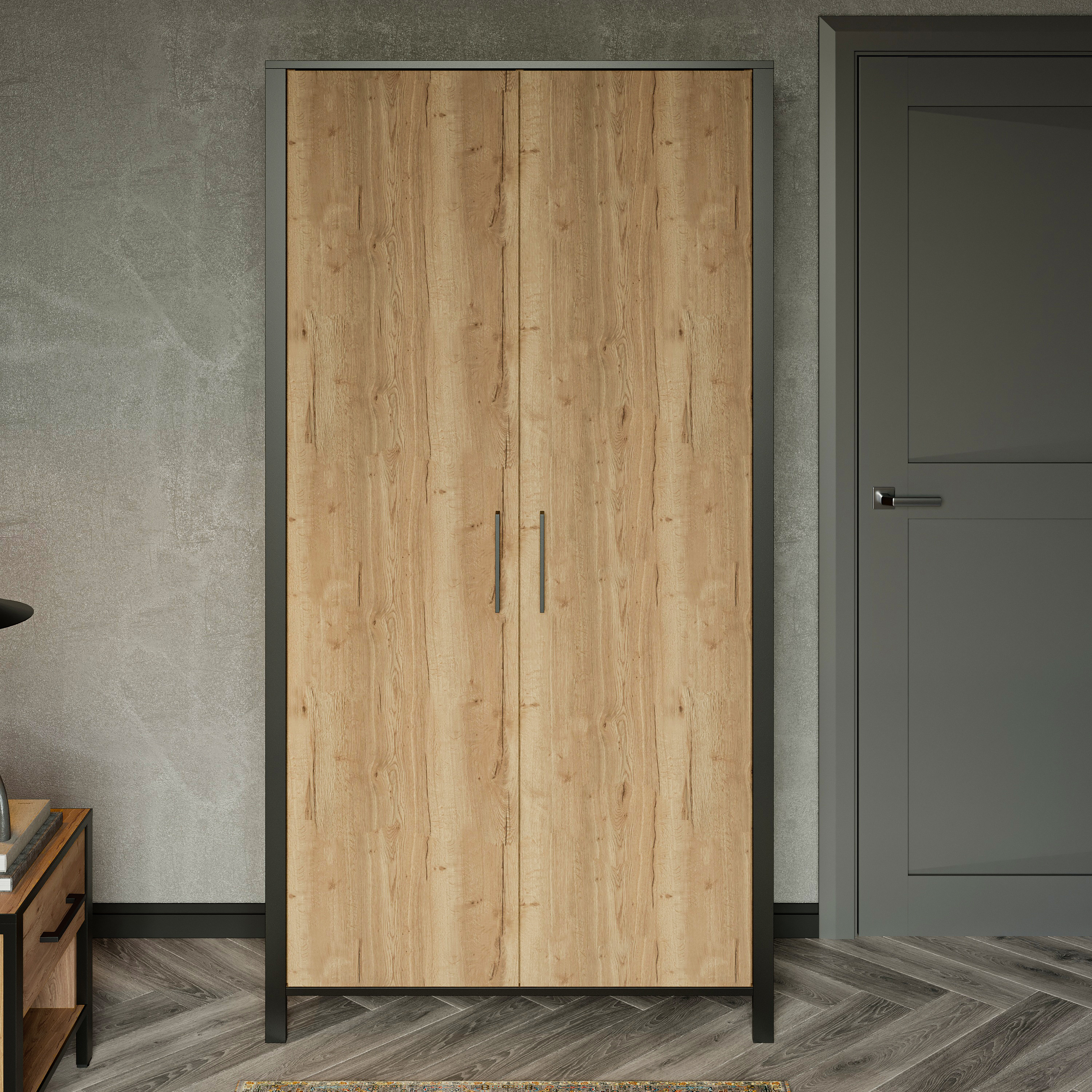 Шкаф для одежды DIWO Элиста двухдверный, дуб крафт золотой, черный