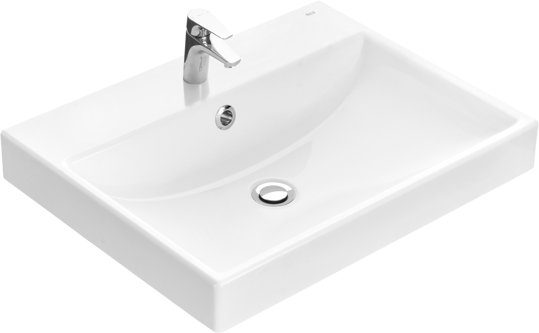 Мебельная раковина Roca Ona 60 накладная, глянцевая белая, прямоугольная, литьевой мрамор