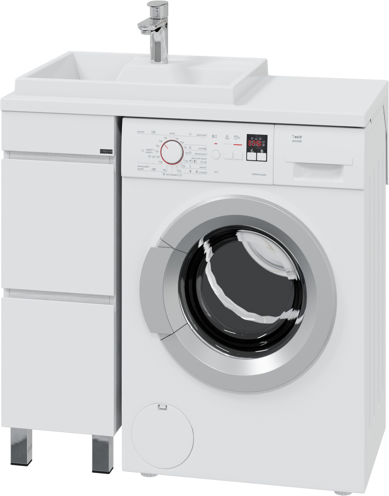 Тумба с раковиной СаНта Марс 29 L под стиральную машину, напольная, 2 ящика, светлая