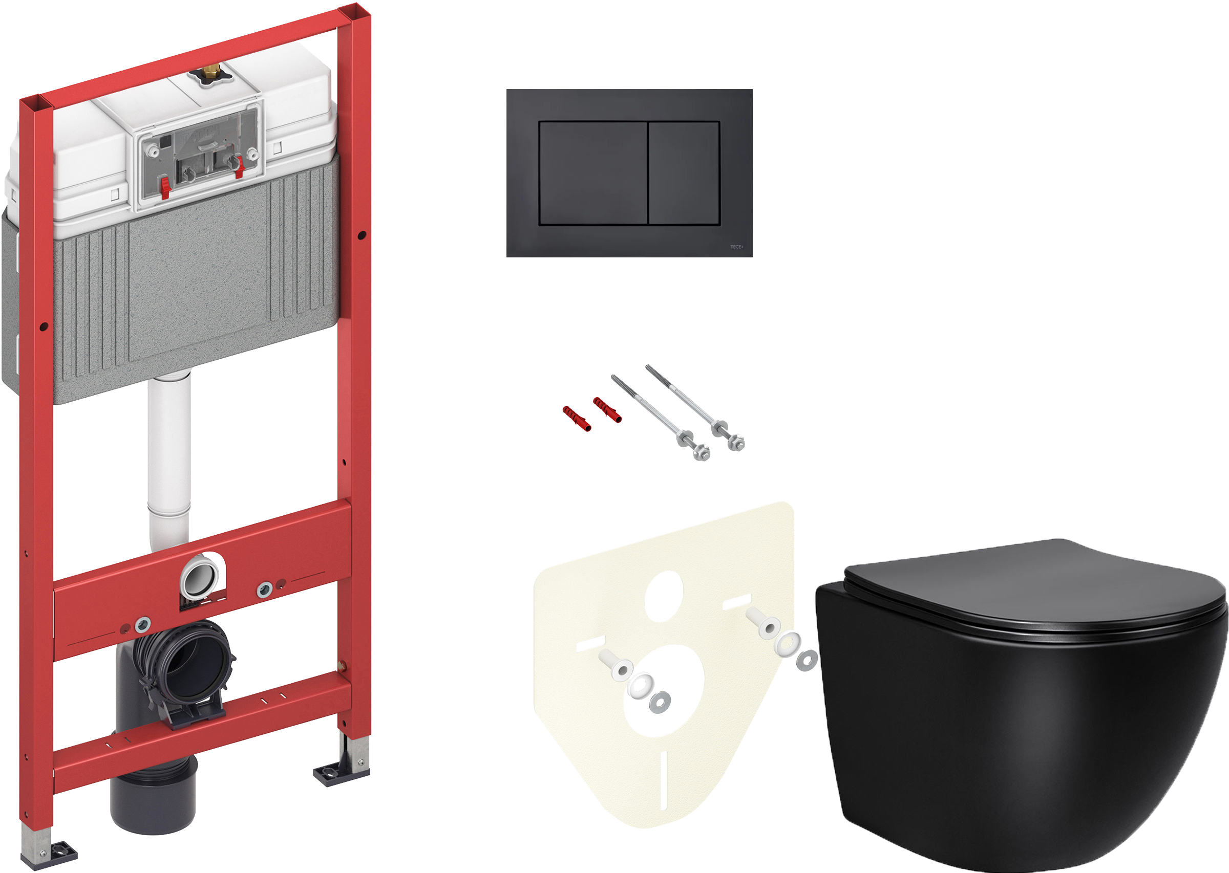Комплект Унитаз подвесной Vincea Globo VT1-14SMB черный + Инсталляция TECE Now 9400414 4 в 1 с кнопкой смыва