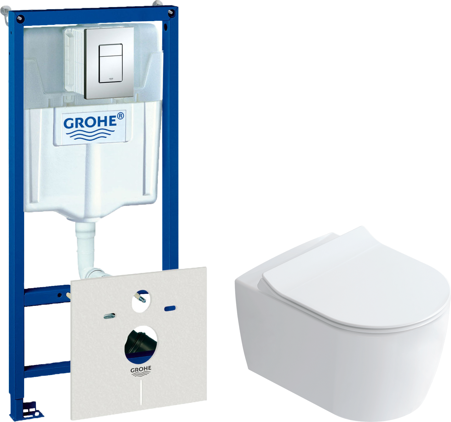 Комплект  Унитаз подвесной STWORKI Ноттвиль SETK3104-2616 безободковый, с микролифтом, белый + Система инсталляции для унитазов Grohe Rapid SL 3877200