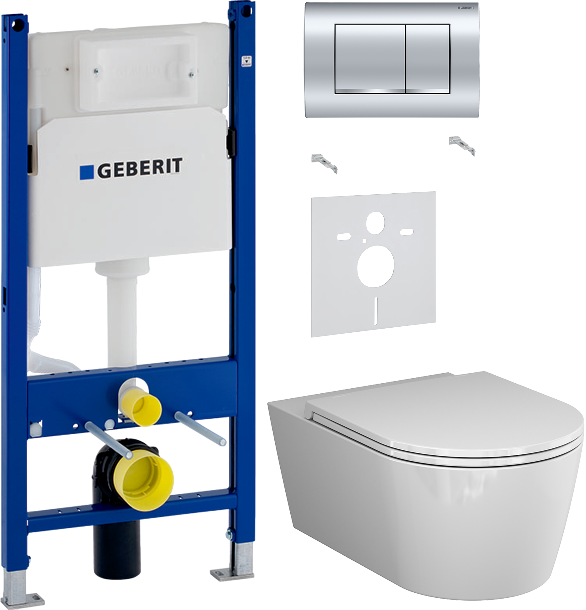 Комплект 3 в 1 Унитаз подвесной AM.PM Func C8F1701SC + Звукоизоляция Geberit 156.050.00.1 + Инсталляция с кнопкой Duofix Delta 458.163.21.1 цвет хром