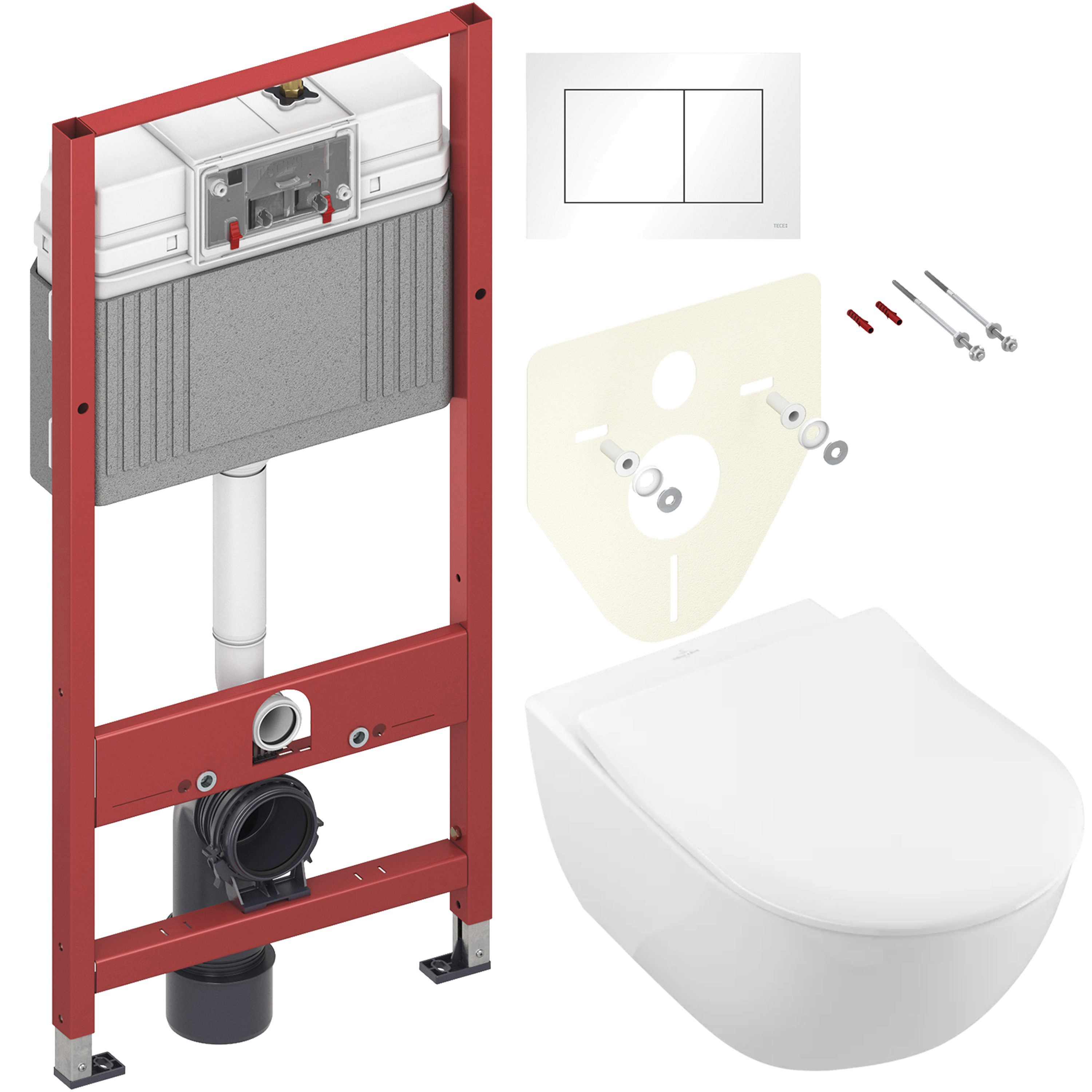 Комплект 2 в 1 Унитаз подвесной Villeroy & Boch Subway 2.0 5614R201 + Инсталляция с кнопкой TECE Base 9400413 цвет белый