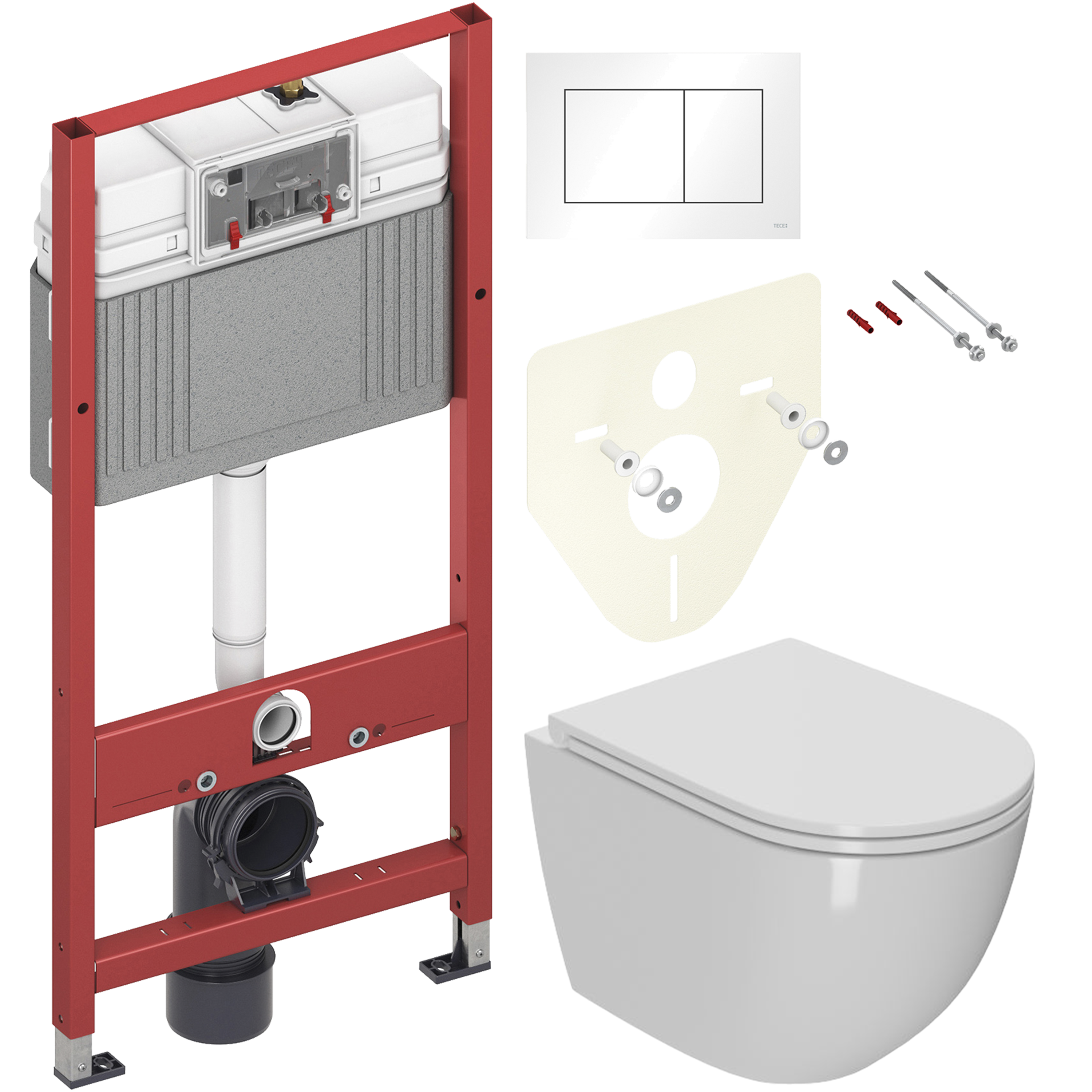 Комплект 2 в 1 Унитаз подвесной Bauedge BL0001-HQ3 + Инсталляция с кнопкой TECE Base 9400413