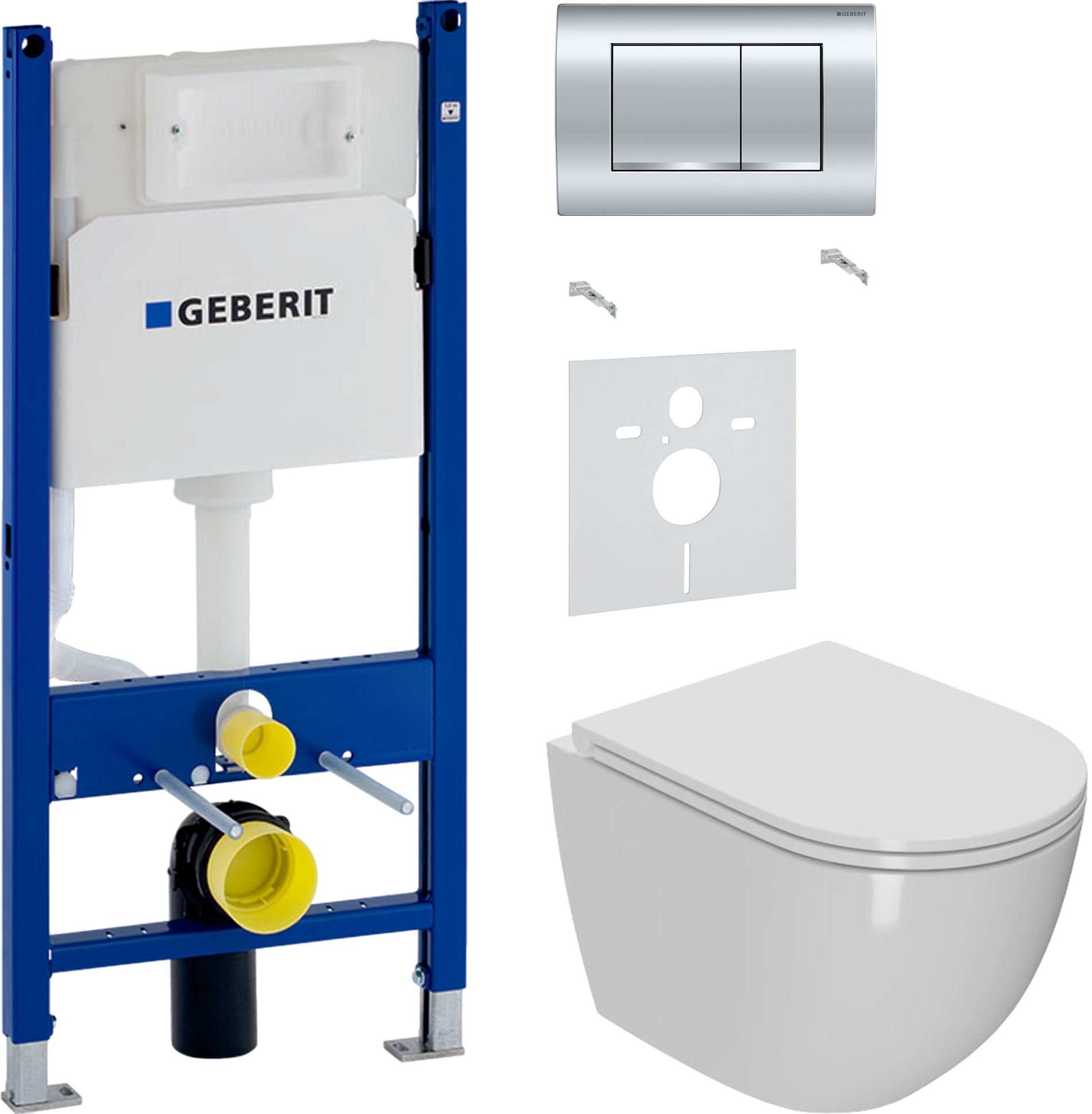 Комплект 3 в 1 Унитаз подвесной Bauedge Bau Dream Hurricane3 + Звукоизоляция Geberit 156.050.00.1 + Инсталляция с кнопкой Duofix Delta 458.163.21.1 цвет хром