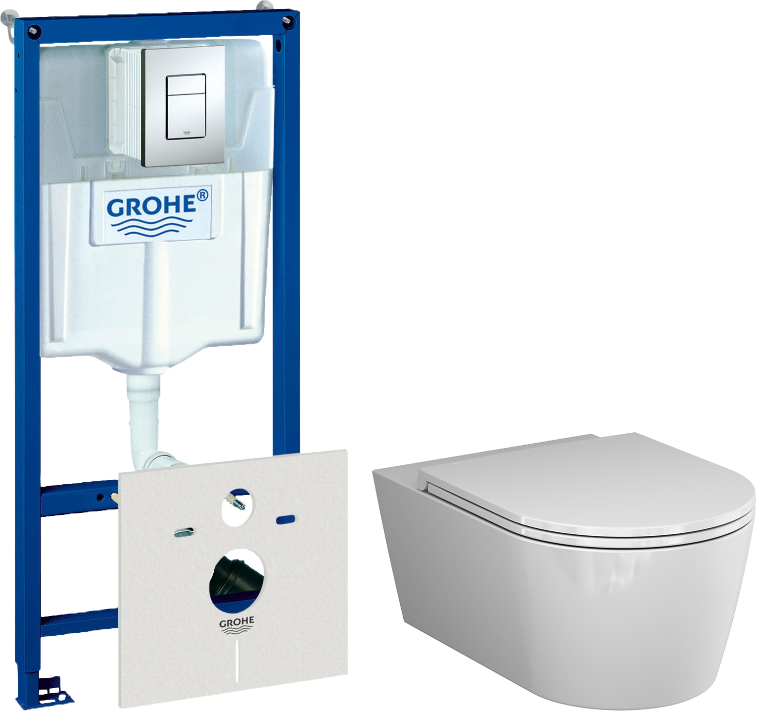 Комплект  Унитаз подвесной AM.PM Func C8F1701SC безободковый, с микролифтом + Система инсталляции для унитазов Grohe Rapid SL 38772001, 3 в 1 с кнопко