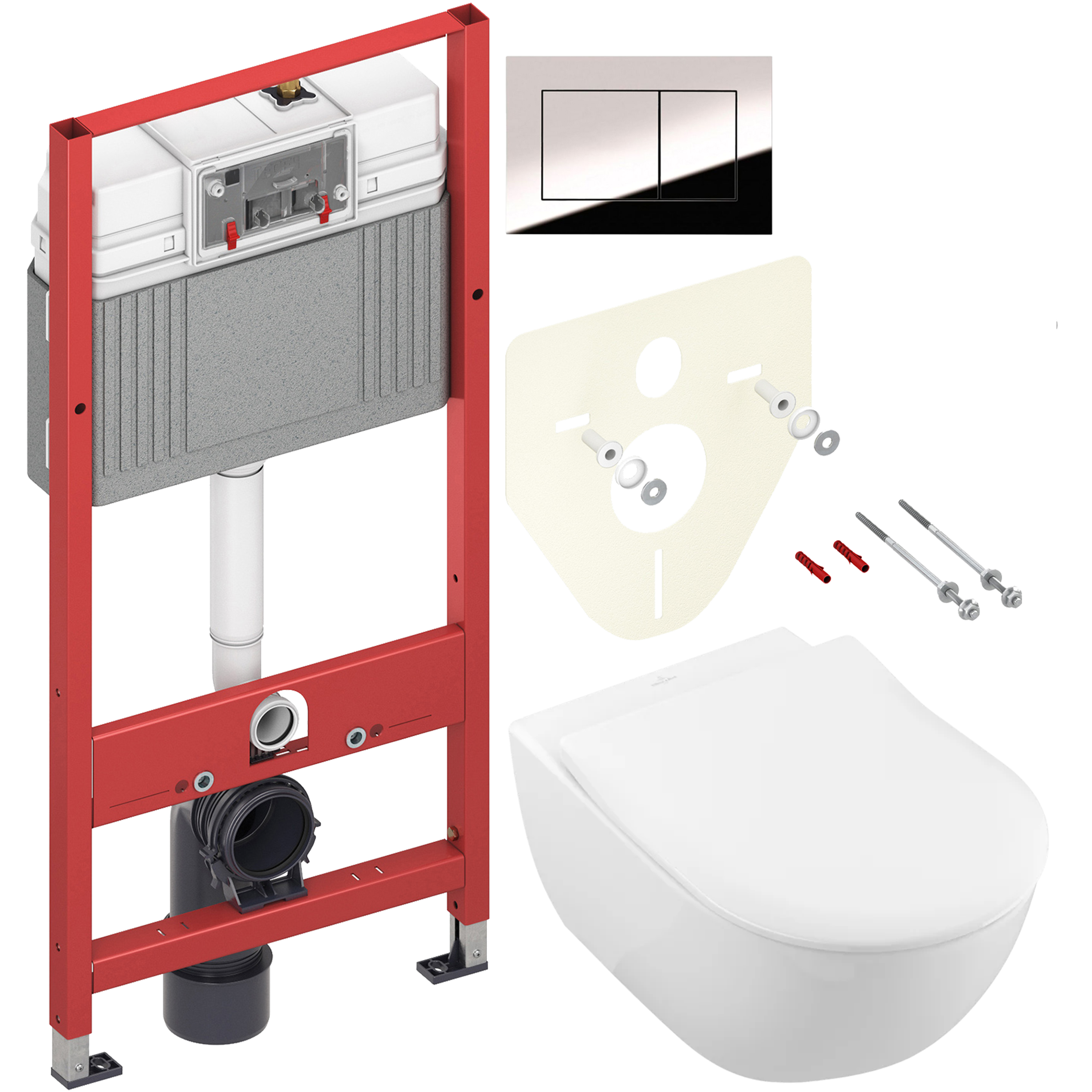 Комплект 2 в 1 Унитаз подвесной Villeroy & Boch Subway 2.0 5614R201 + Инсталляция с кнопкой TECE Now 9400412 цвет хром