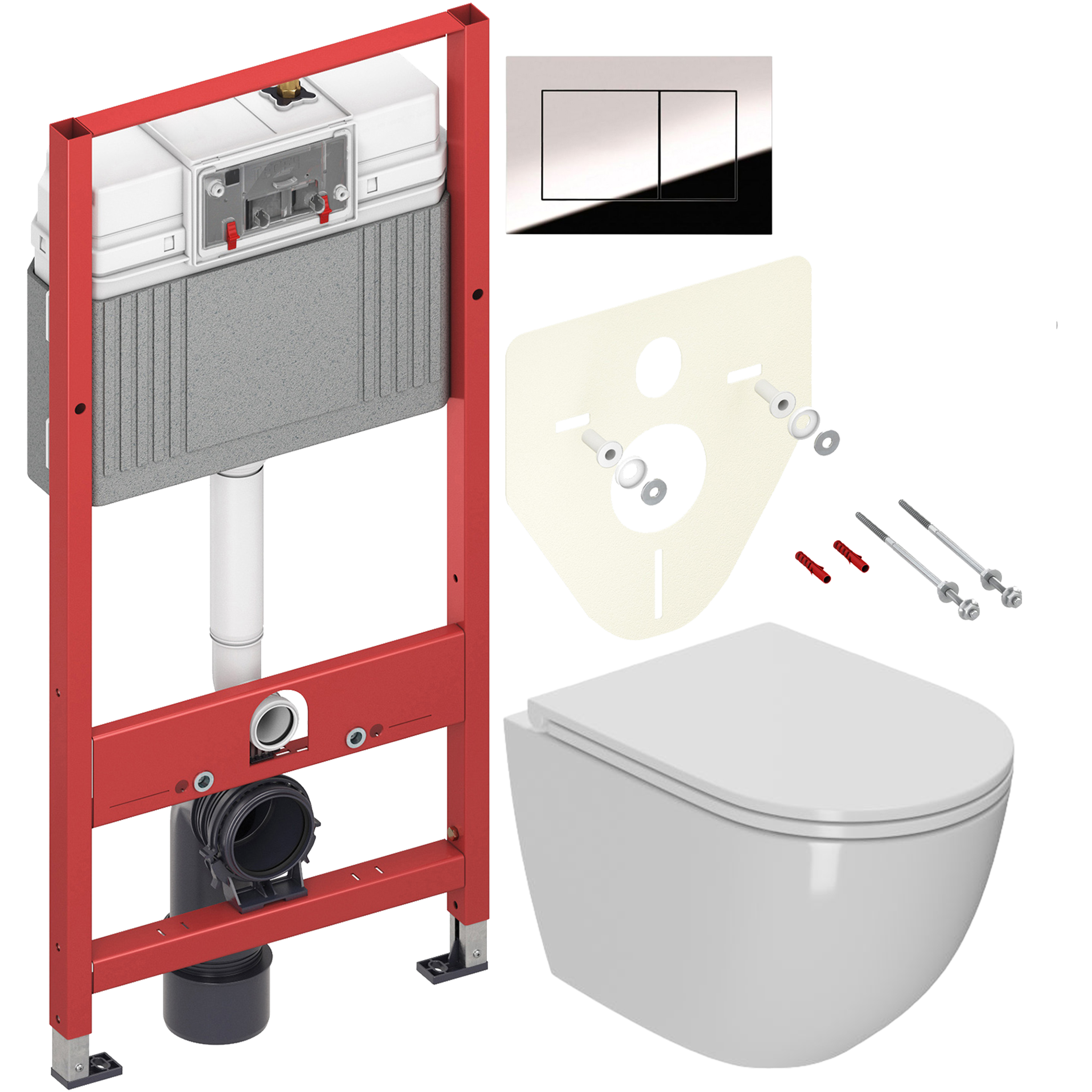 Комплект 2 в 1 Унитаз подвесной Bauedge BL0001-HQ3 + Инсталляция с кнопкой TECE Now 9400412