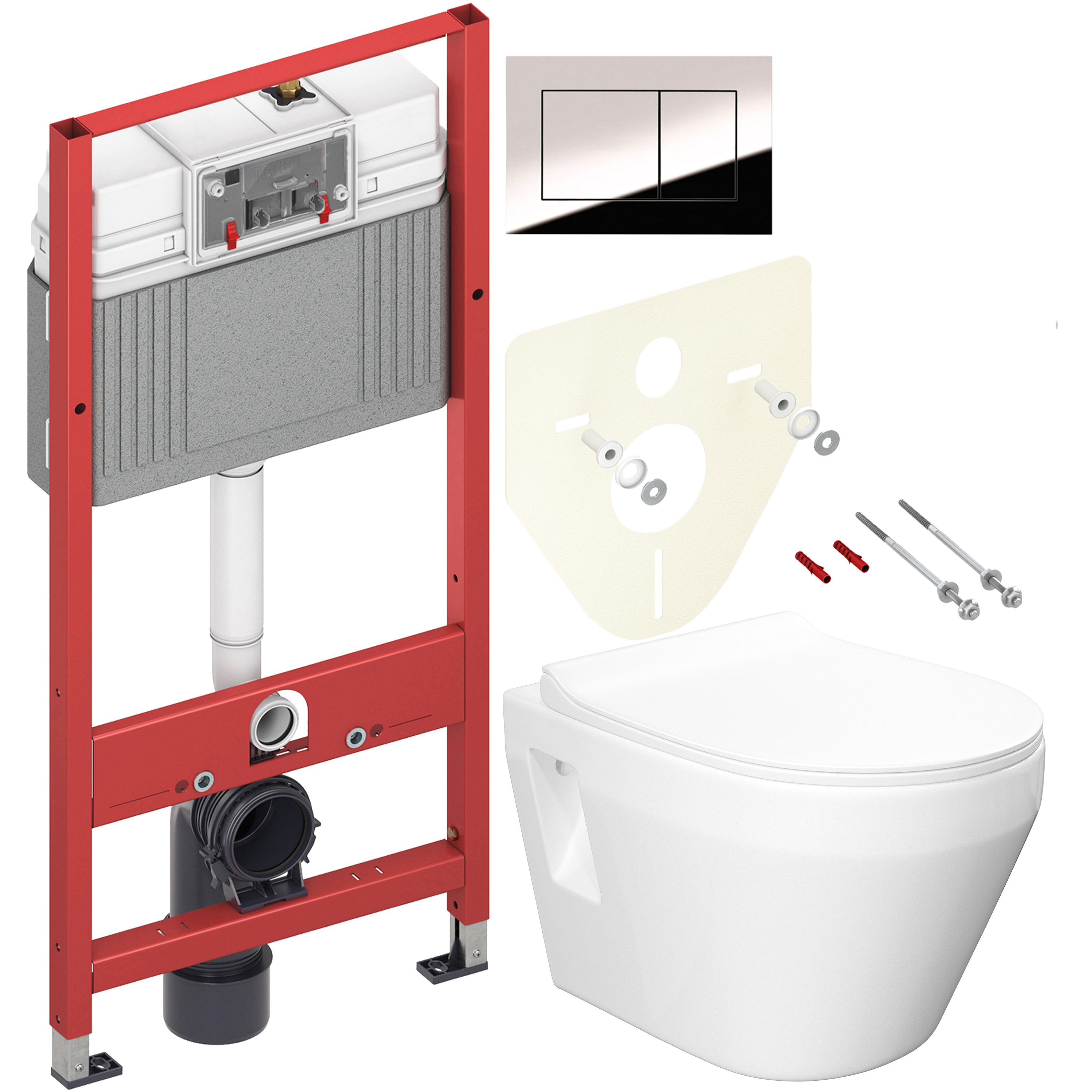 Комплект 2 в 1 Унитаз подвесной Керамин Бари CDB00022778 + Инсталляция с кнопкой TECE Now 9400412