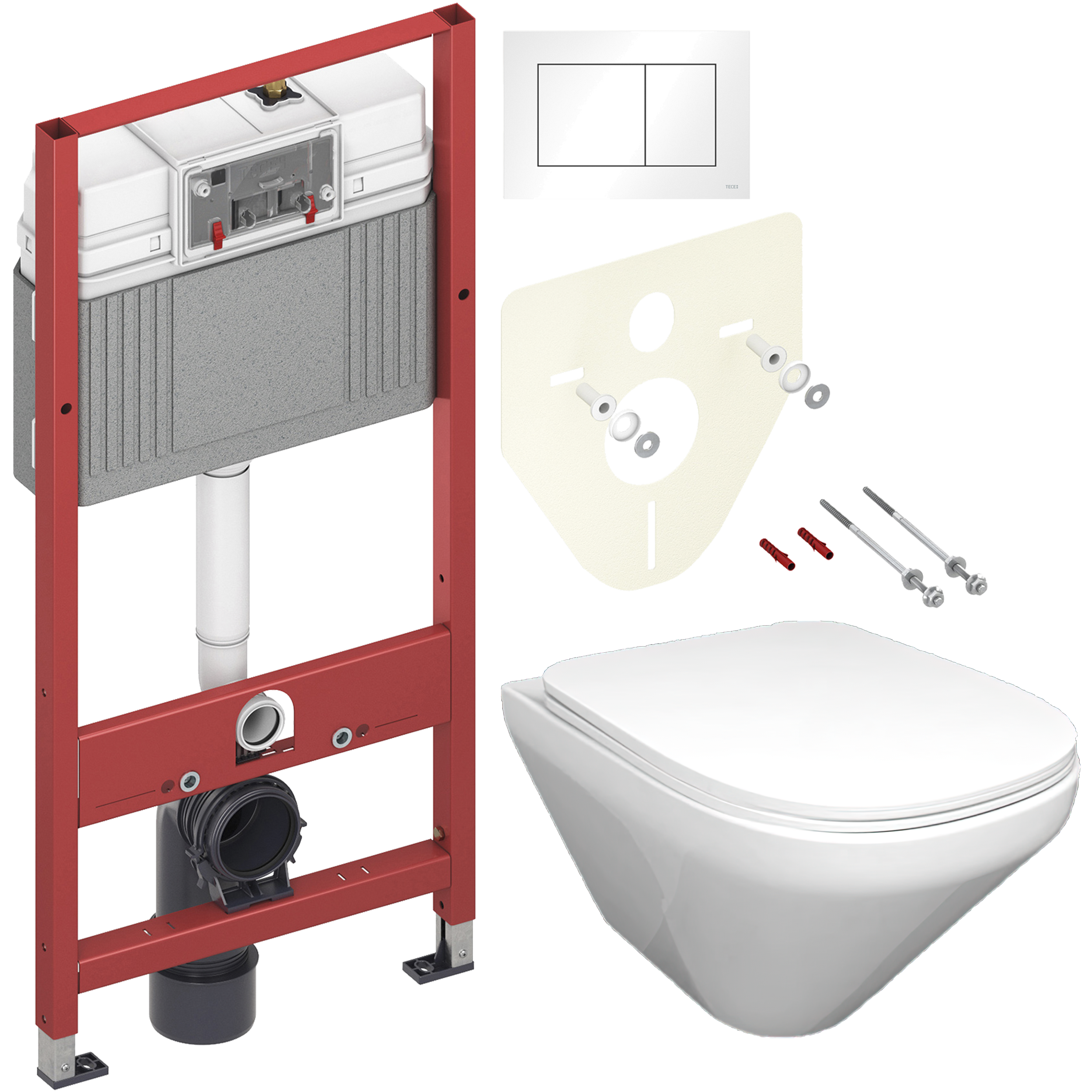 Комплект 3 в 1 Унитаз подвесной Jacob Delafon Modern Life E77725-0 + Сиденье E77168-0 с микролифтом + Инсталляция с кнопкой TECE Base 9400413 цвет белый