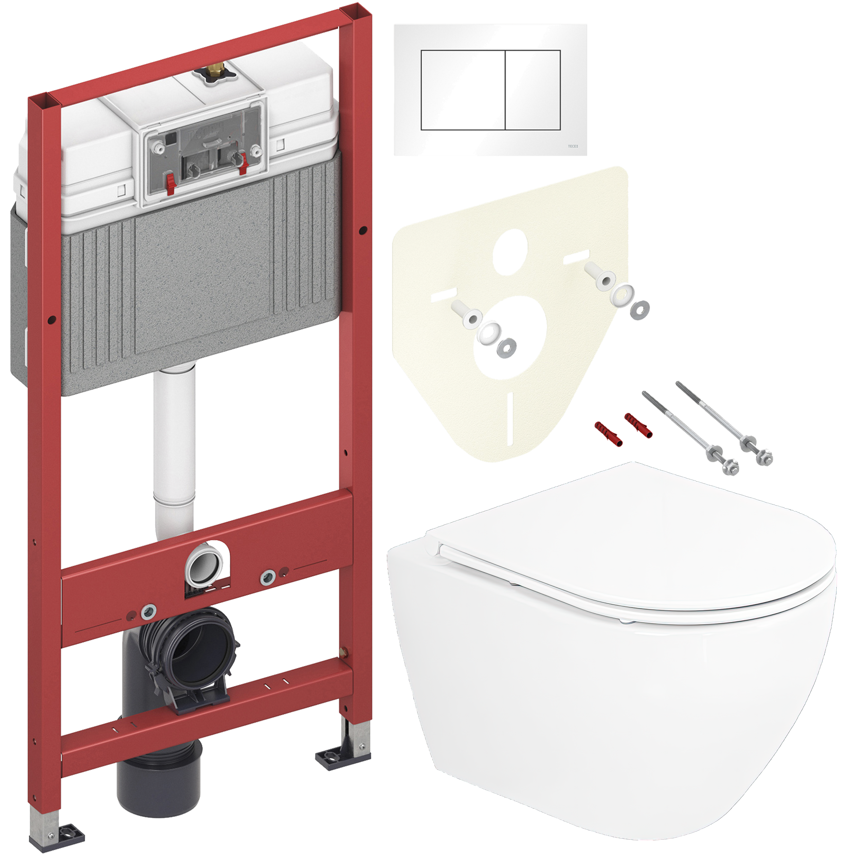 Комплект 3 в 1 Унитаз подвесной Cezares Stylus CZR-6601-TH-TOR + Сиденье CZR-2316-SC с микролифтом + Инсталляция с кнопкой TECE Base 9400413 цвет белый
