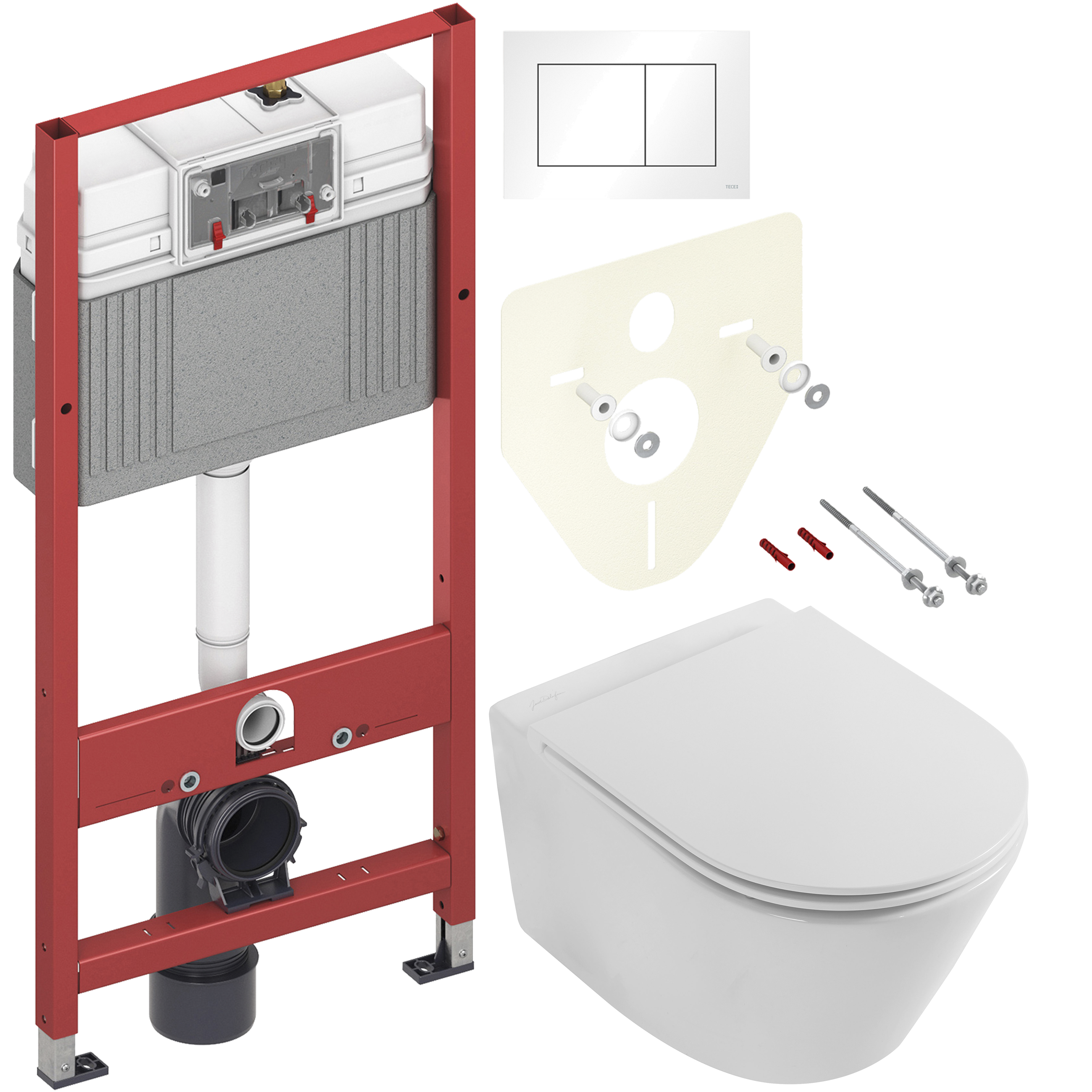 Комплект 3 в 1 Унитаз подвесной Jacob Delafon Rodin+ EDY102-00 + Сиденье E23280-00 с микролифтом + Инсталляция с кнопкой TECE Base 9400413 цвет белый