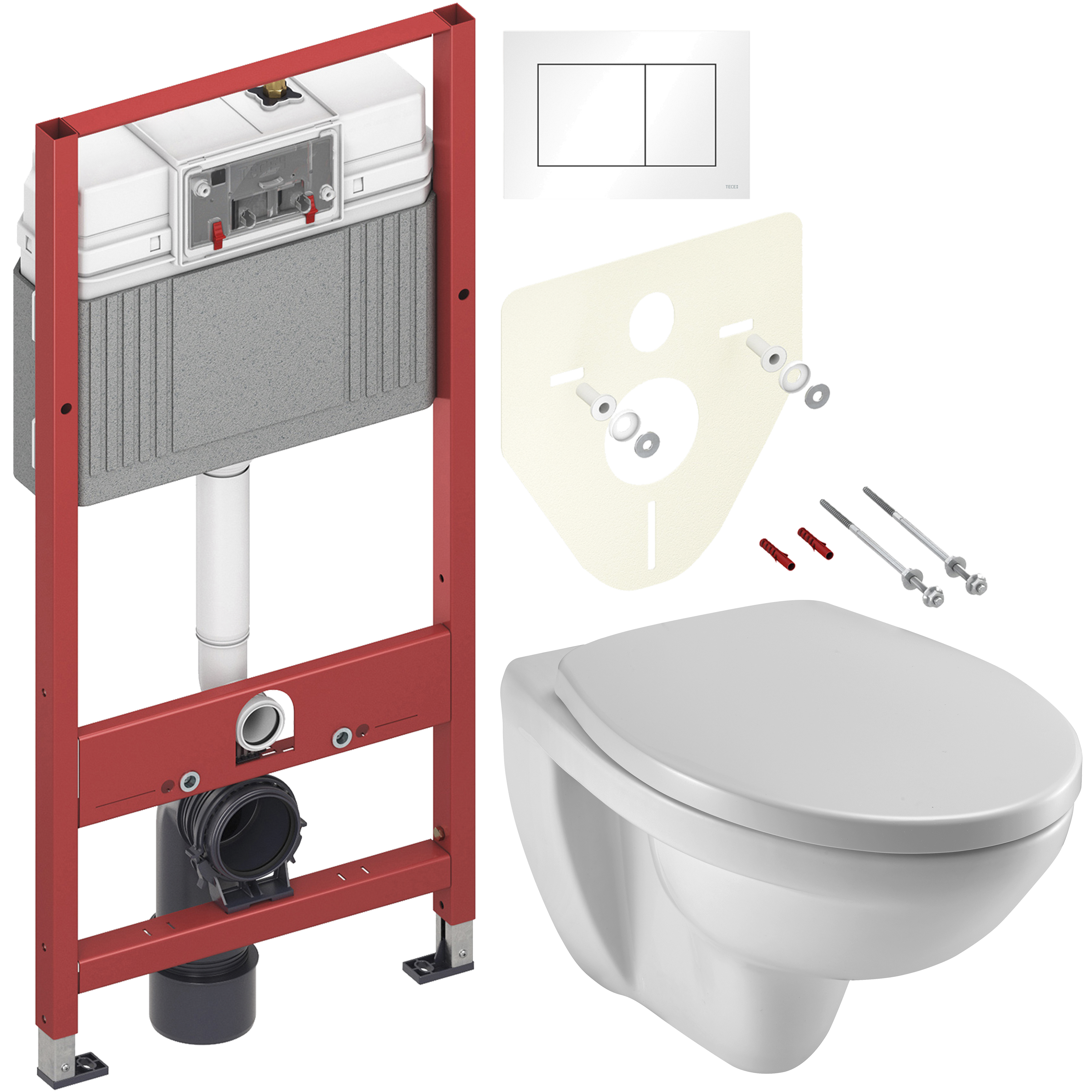 Комплект 3 в 1 Унитаз подвесной Jacob Delafon Patio EDV102-00 + Сиденье E4267 + Инсталляция с кнопкой TECE Base 9400413 цвет белый