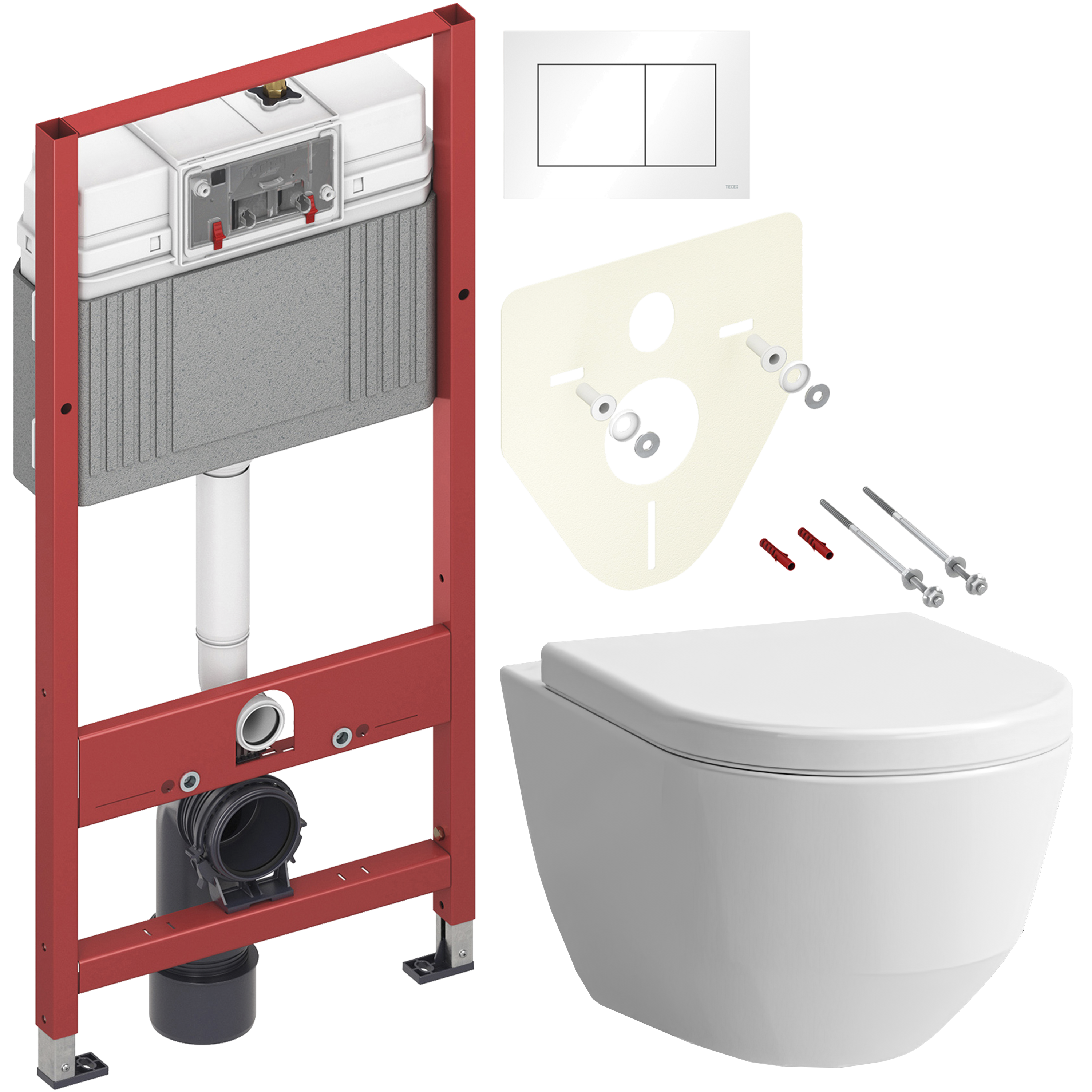 Комплект 3 в 1 Унитаз подвесной Laufen Pro Rimless 8.2096.6.000.000.1 без ободка + Сиденье 8.9695.1.300.000.1 с микролифтом, петли хром + Инсталляция с кнопкой TECE Base 9400413 цвет белый