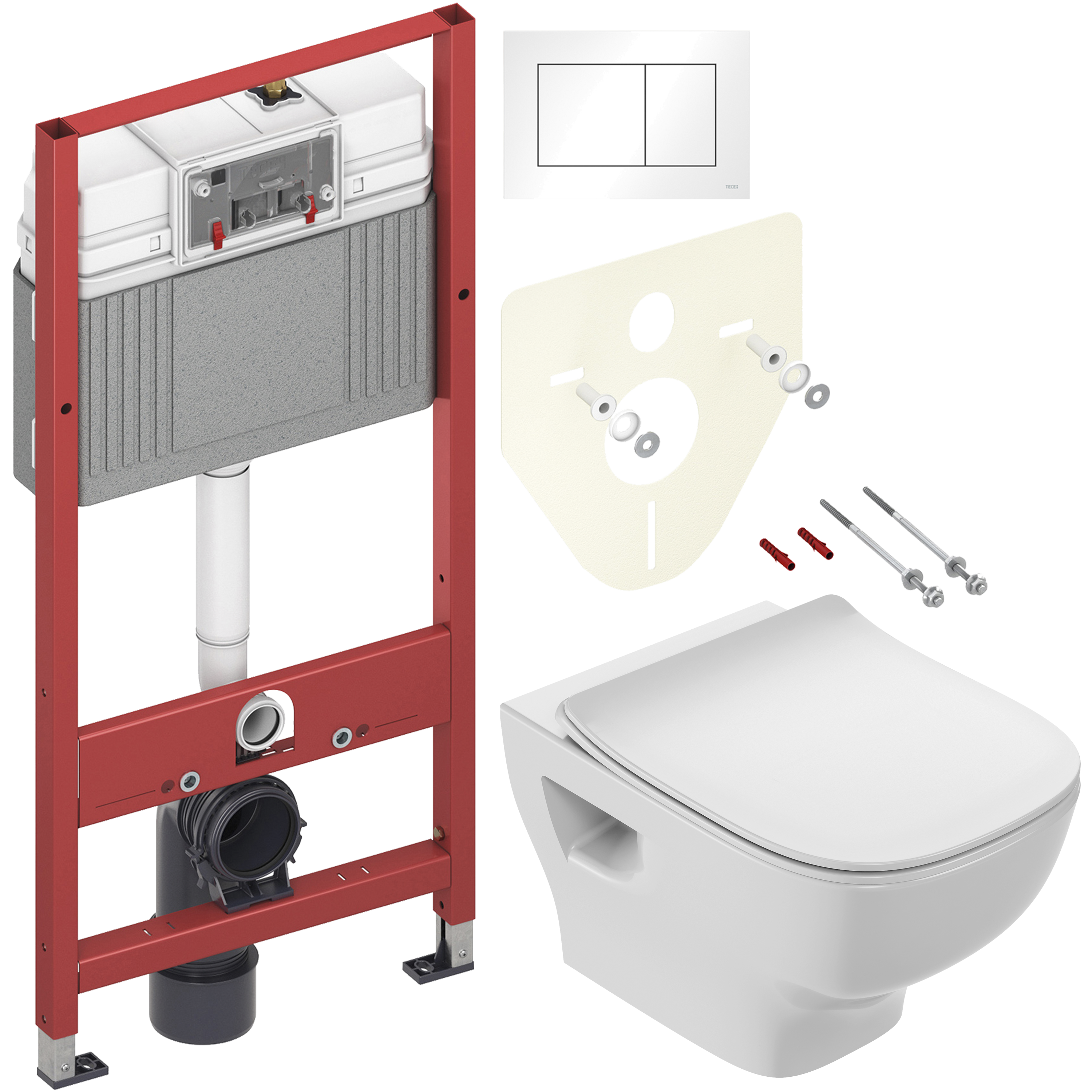 Комплект 3 в 1 Унитаз подвесной Jacob Delafon Struktura EDF102-00 + Сиденье E70025-00 с микролифтом + Инсталляция с кнопкой TECE Base 9400413 цвет белый