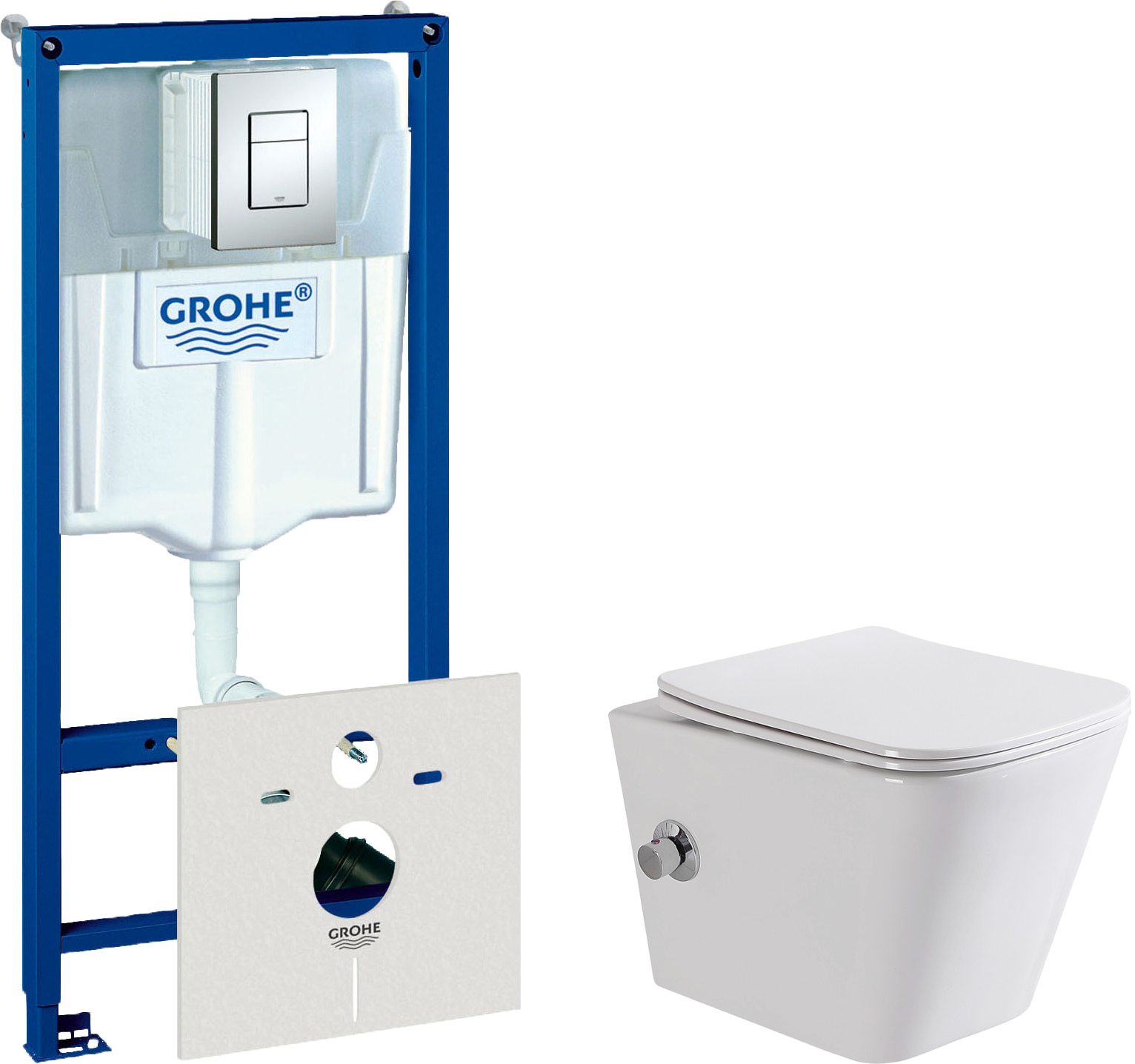 Комплект  Унитаз подвесной BelBagno Due BB3103CHR-BS/SC с микролифтом, со смесителем и функцией биде + Система инсталляции для унитазов Grohe Rapid SL