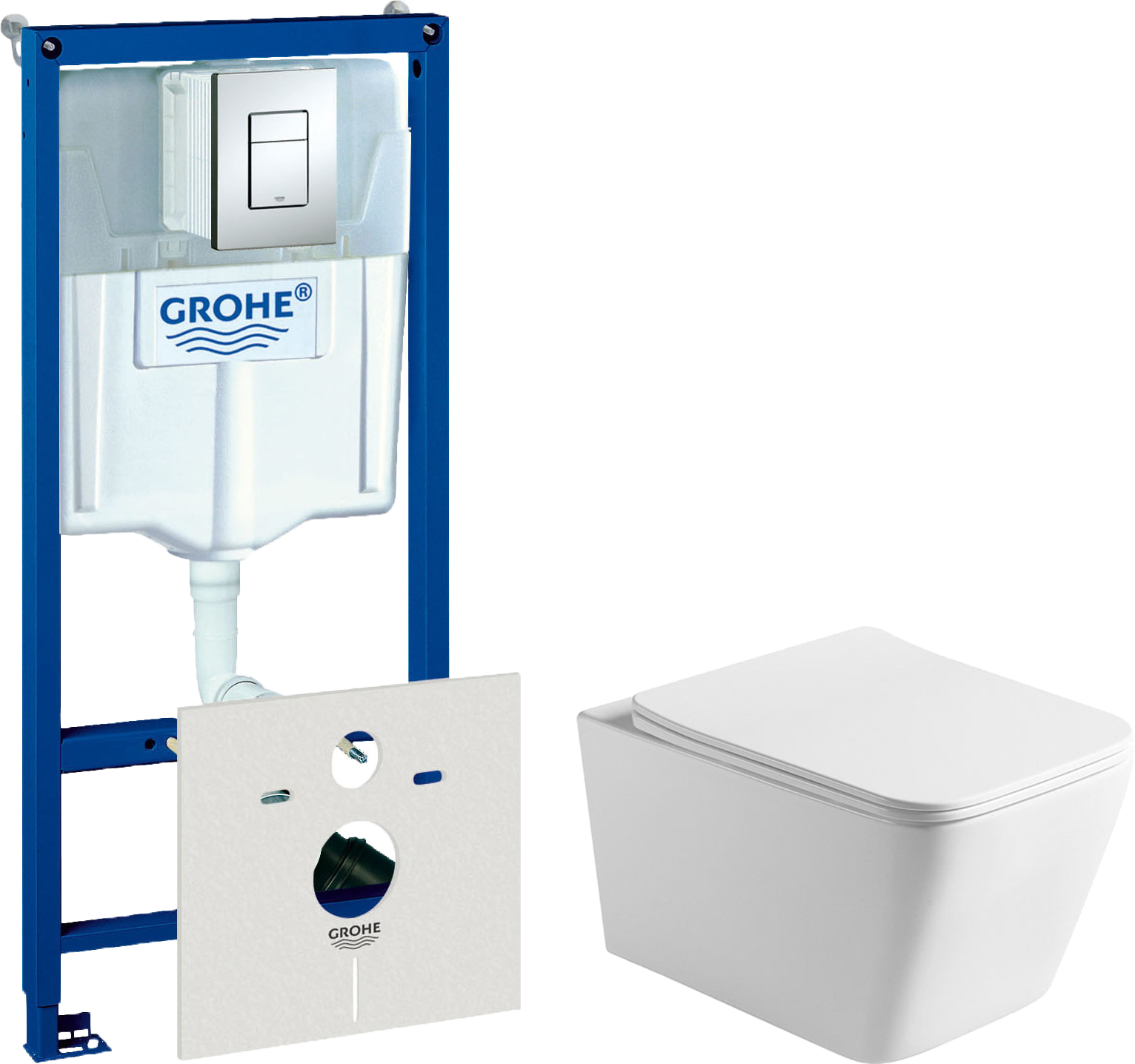Комплект Унитаз подвесной Vincea Q-Line VT1-12 белый + Инсталляция Grohe Rapid SL 38772001 3 в 1 с кнопкой смыва + Шумоизоляция 37131000