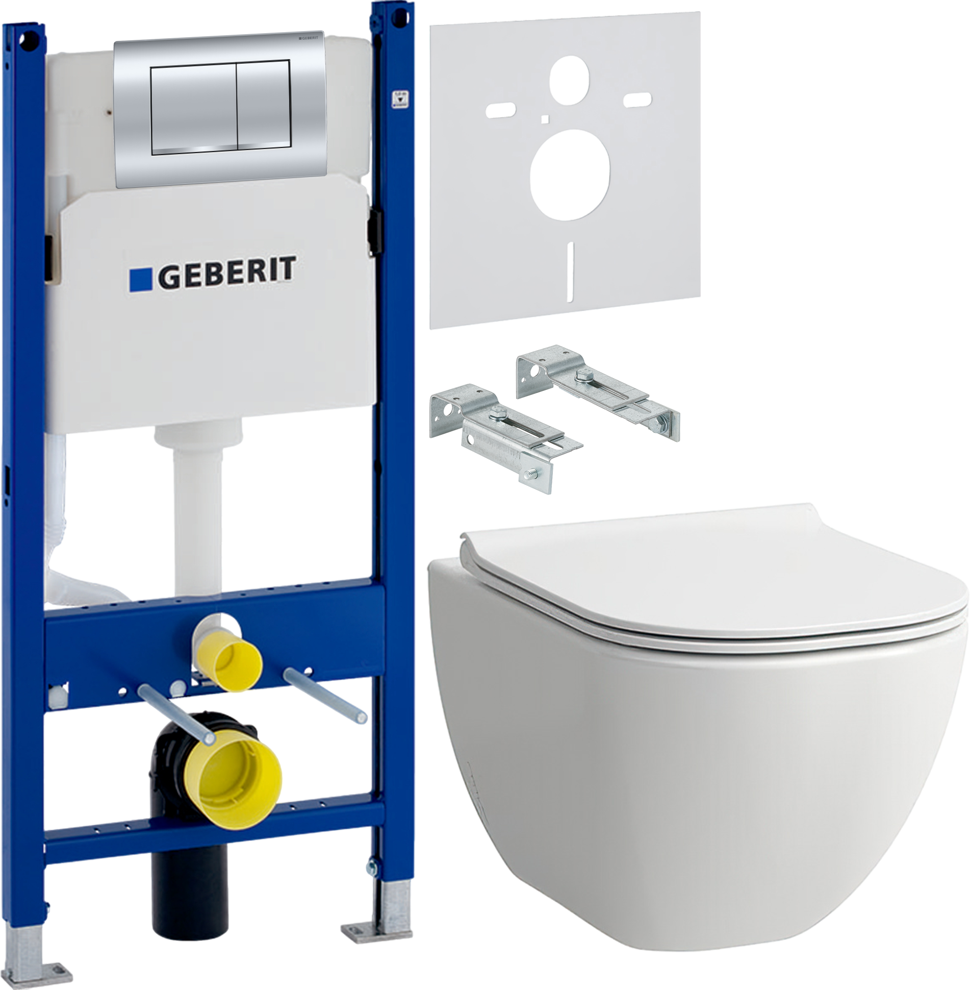 Комплект 3 в 1 Унитаз подвесной Laufen Basal 8.66E1.0.000.000.1 + Инсталляция с кнопкой Geberit Duofix Delta 458.163.21.1 цвет хром + Звукоизоляция 156.050.00.1