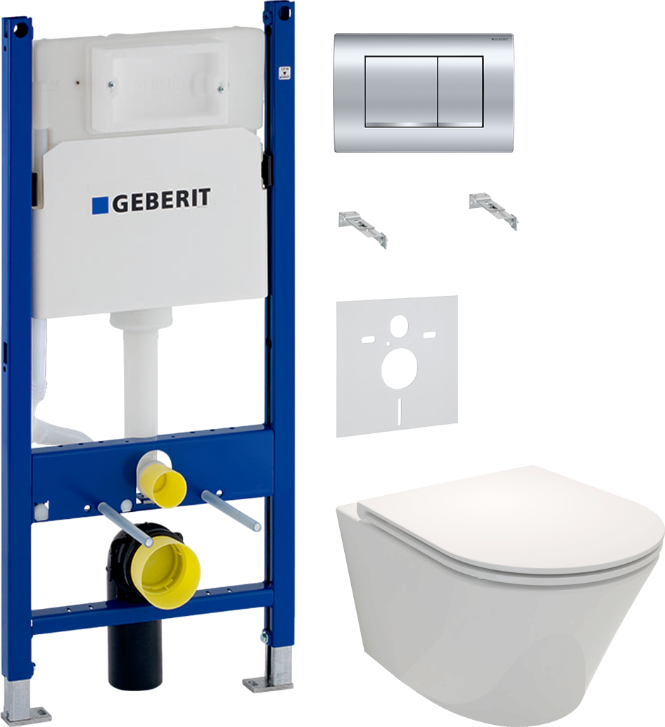 Комплект 4 в 1 Унитаз подвесной Jacob Delafon Rodin+ EDY102-00 + Сиденье E23280-00 с микролифтом + Инсталляция с кнопкой Geberit Duofix Delta 458.163.21.1 цвет хром + Звукоизоляция 156.050.00.1