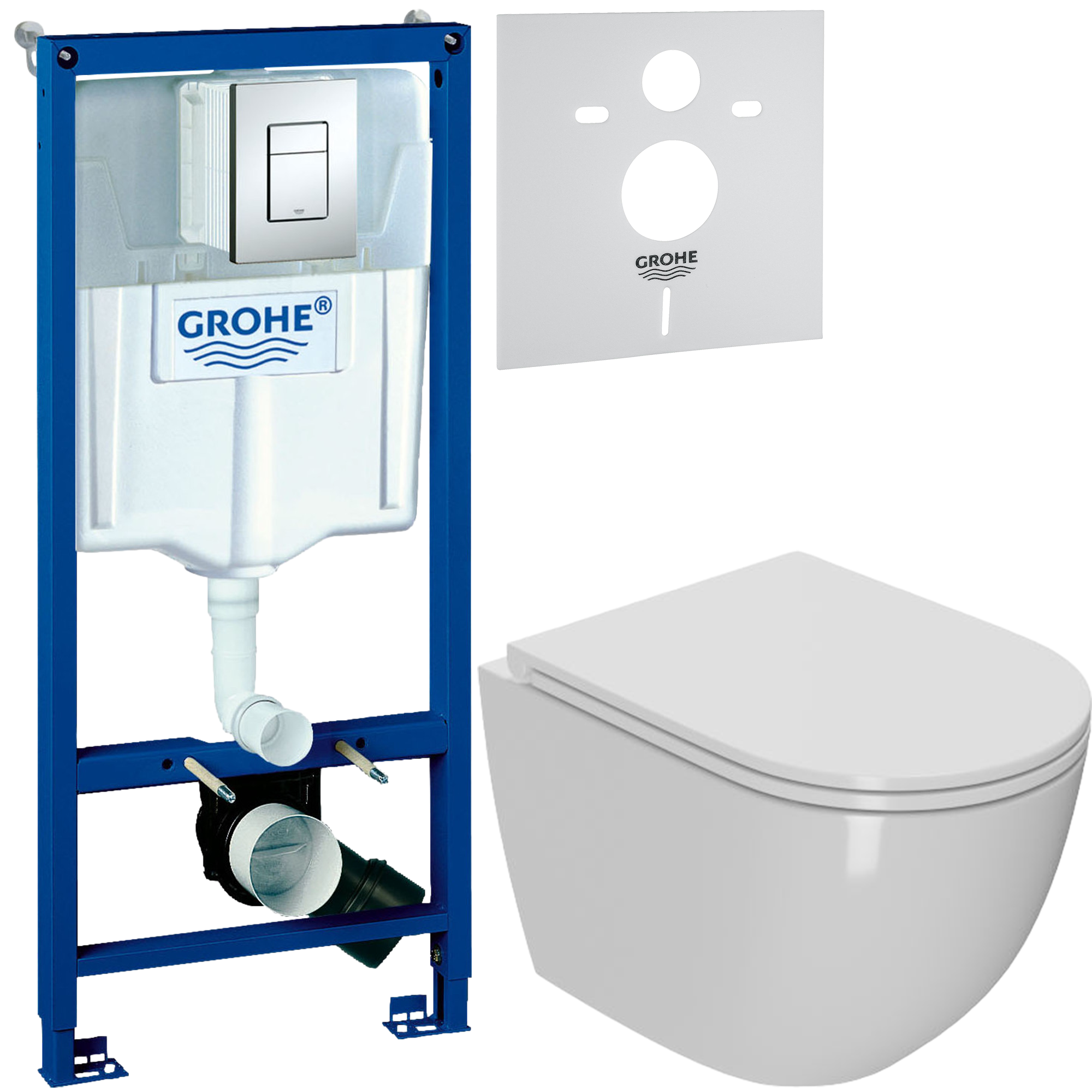 Комплект 3 в 1 Унитаз подвесной Bauedge Bau Dream Hurricane3 + Инсталляция с кнопкой Grohe Rapid SL 38772001 цвет хром + Звукоизоляция 37131000