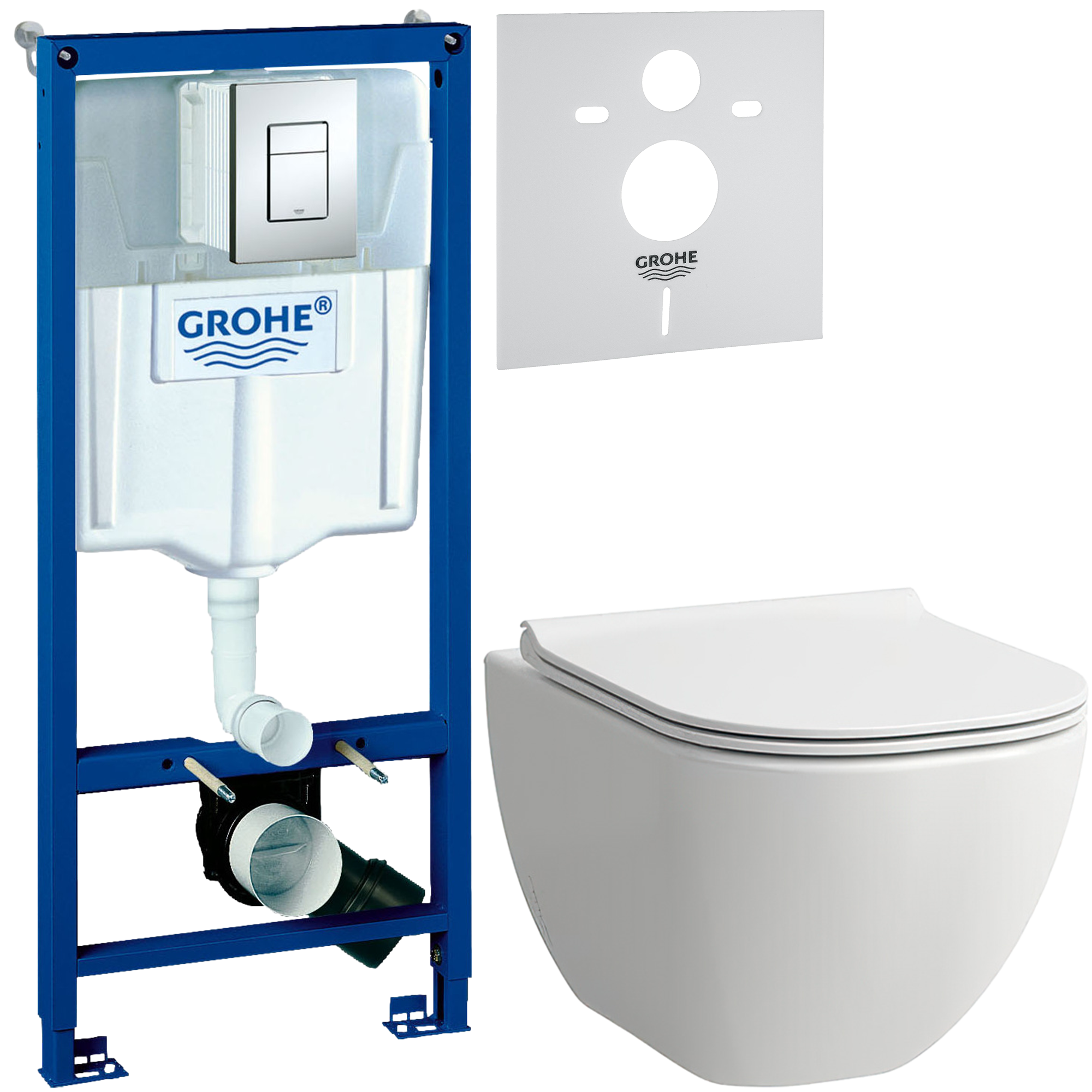 Комплект 3 в 1 Унитаз подвесной Laufen Basal 8.66E1.0.000.000.1 + Инсталляция с кнопкой Grohe Rapid SL 38772001 цвет хром + Звукоизоляция 37131000