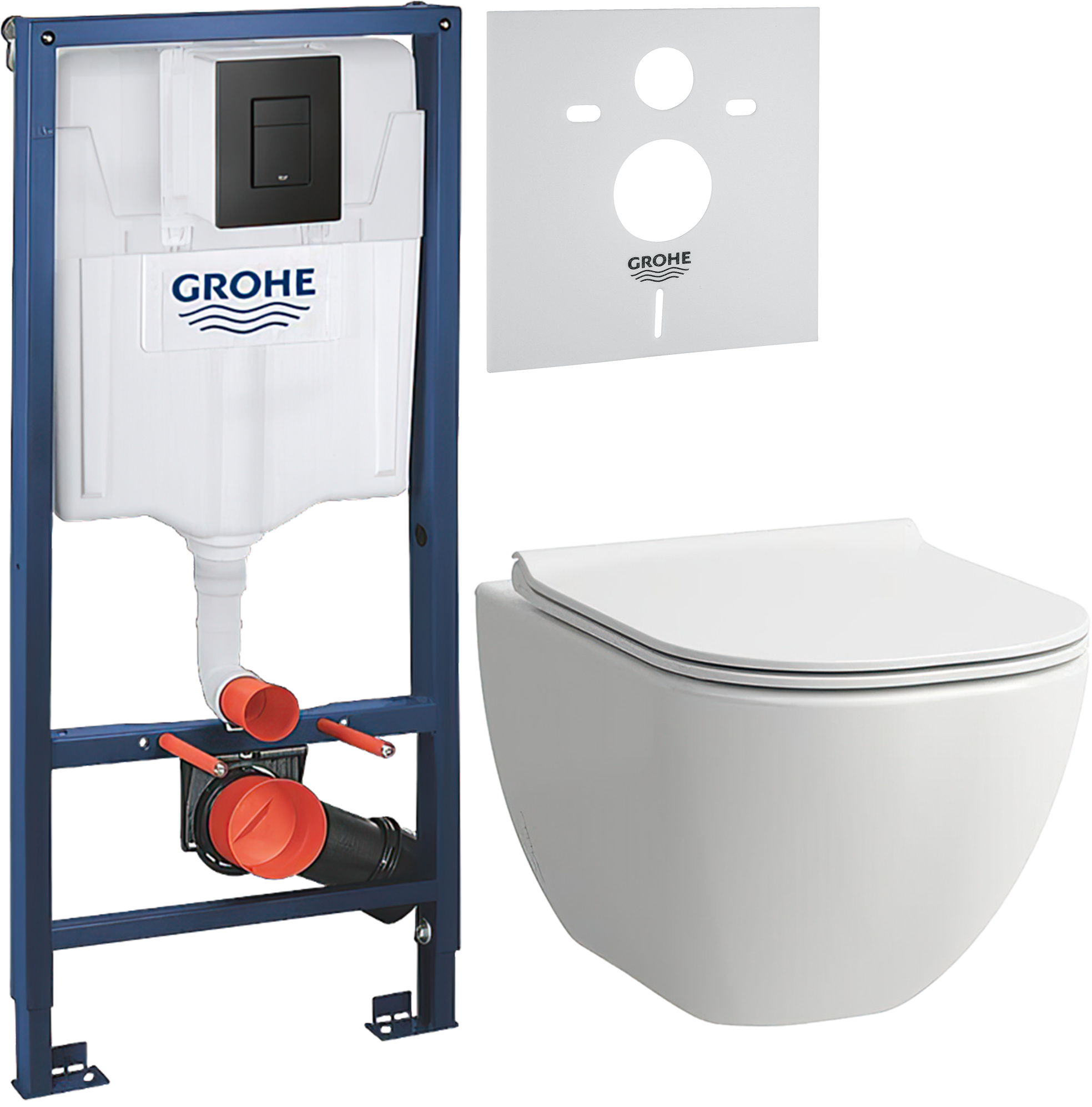 Комплект 3 в 1 Унитаз подвесной Laufen Basal 8.66E1.0.000.000.1 + Инсталляция с кнопкой Grohe Solido 38811KF0 цвет черный + Звукоизоляция 37131000