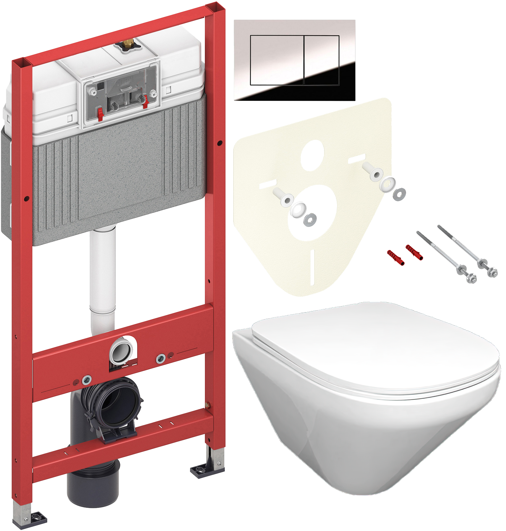 Комплект 3 в 1 Унитаз подвесной Jacob Delafon Modern Life E77725-0 + Сиденье E77168-0 + Инсталляция с кнопкой TECE Now 9400412