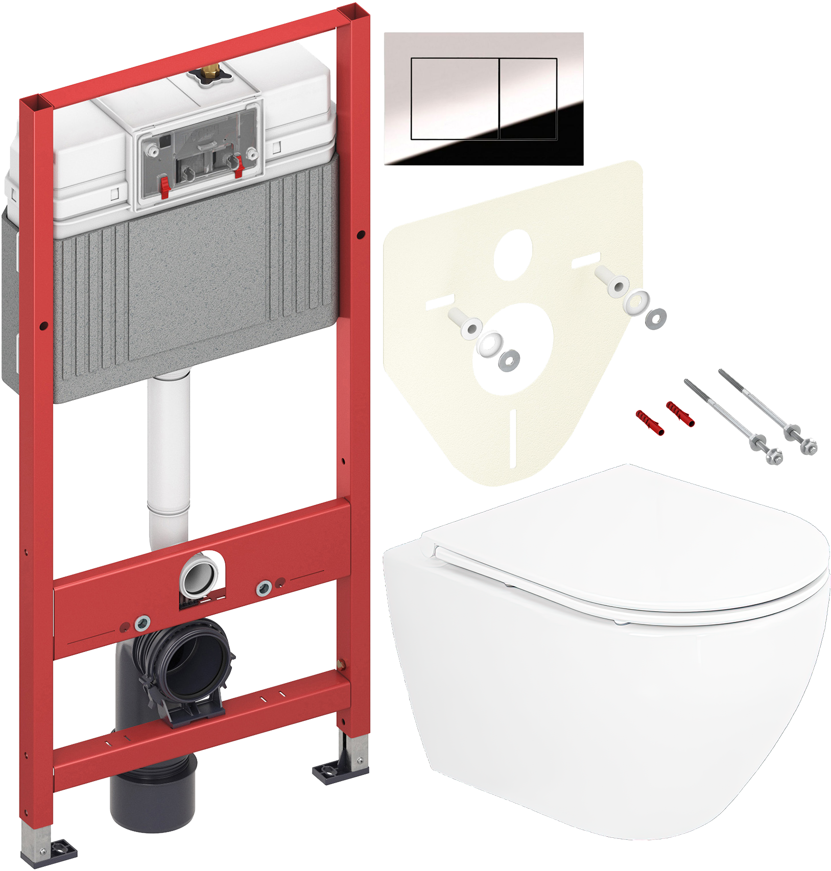 Комплект 3 в 1 Унитаз подвесной Cezares Stylus CZR-6601-TH-TOR + Сиденье CZR-2316-SC с микролифтом + Инсталляция с кнопкой TECE Now 9400412 цвет хром