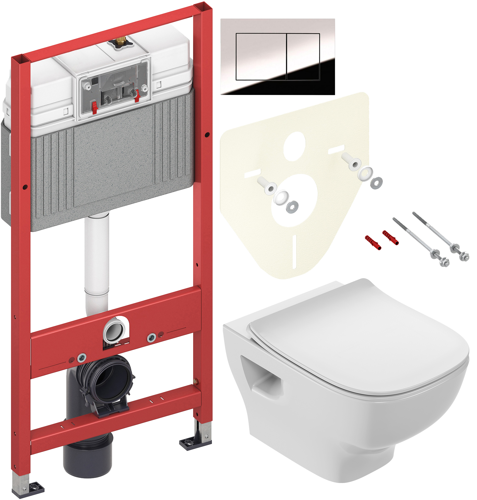 Комплект 3 в 1 Унитаз подвесной Jacob Delafon Struktura EDF102-00 + Сиденье E70025-00 + Инсталляция с кнопкой TECE Now 9400412