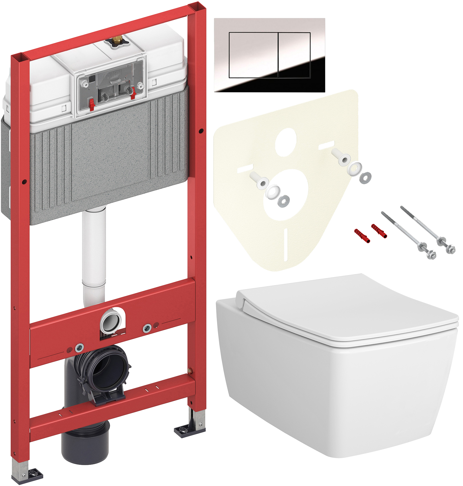 Комплект 3 в 1 Унитаз подвесной VitrA Metropole 7672B003-0075 белый + Сиденье 122-003-009 с микролифтом, белая + Инсталляция с кнопкой TECE Now 9400412 цвет хром