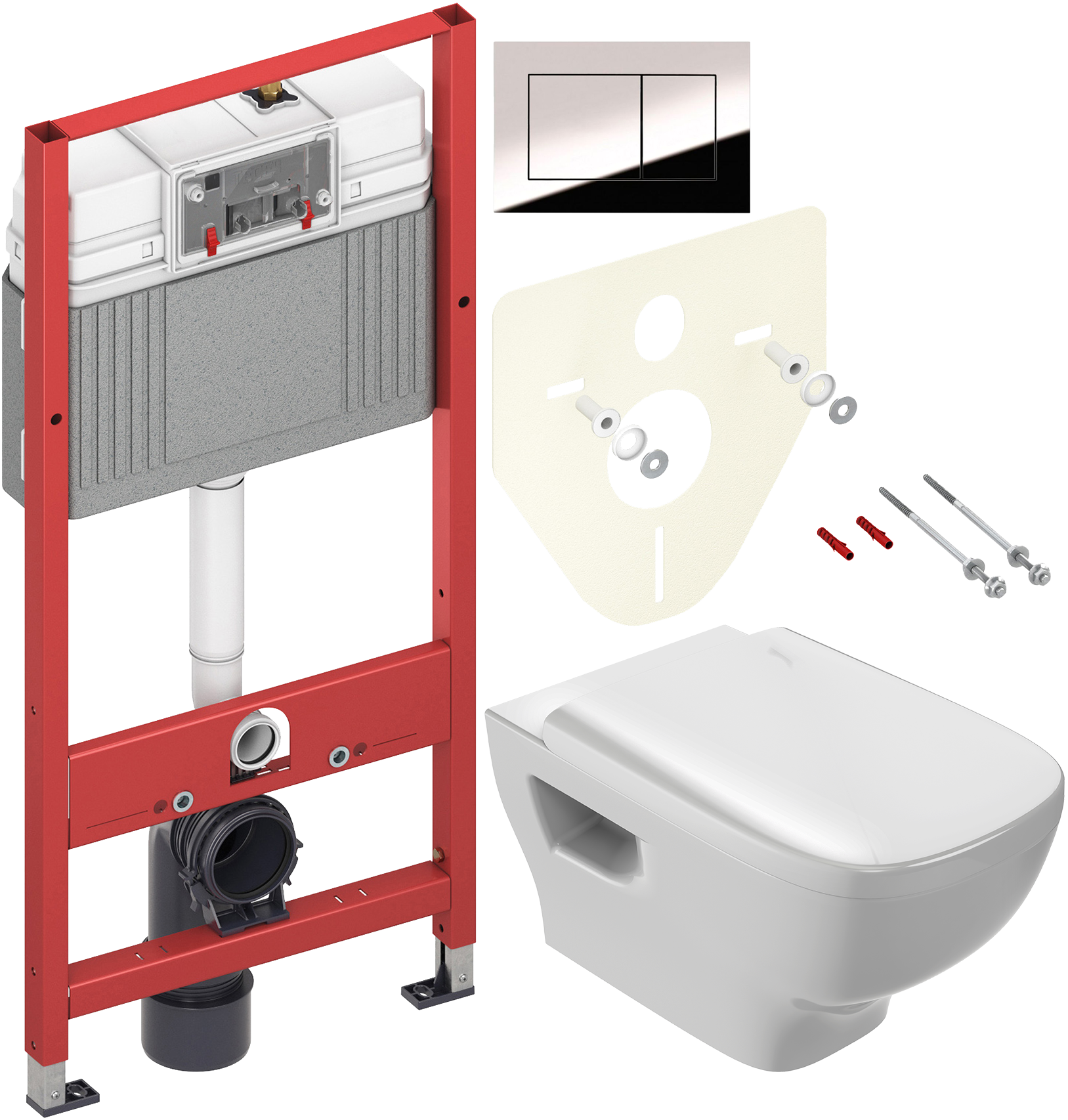 Комплект 3 в 1 Унитаз подвесной Jacob Delafon Struktura EDE102-00 + Сиденье E70024-WTE + Инсталляция с кнопкой TECE Now 9400412