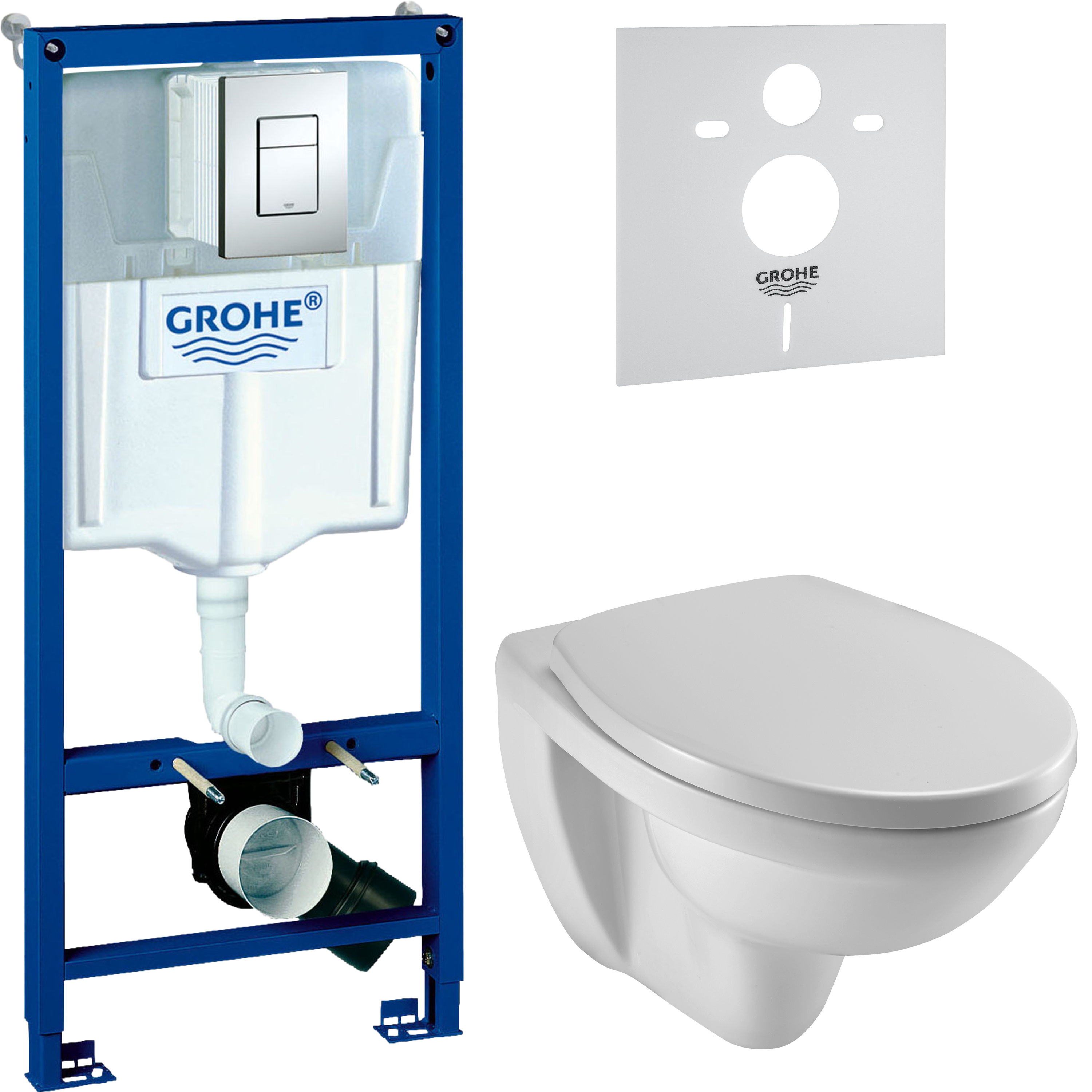 Комплект 4 в 1 Унитаз подвесной Jacob Delafon Patio EDV102-00 + Сиденье E4267 + Инсталляция с кнопкой Grohe Rapid SL 38772001 цвет хром + Звукоизоляция 37131000