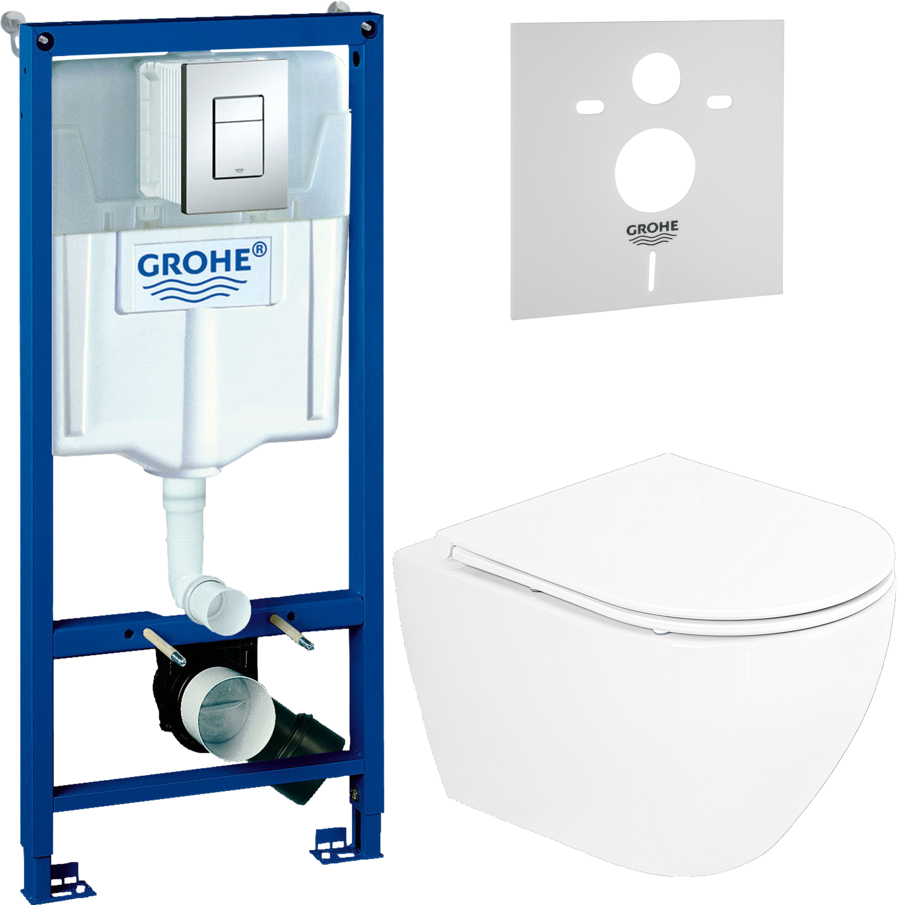 Комплект 4 в 1 Унитаз подвесной Cezares Stylus CZR-6601-TH-TOR + Сиденье CZR-2316-SC с микролифтом + Инсталляция с кнопкой Grohe Rapid SL 38772001 цвет хром + Звукоизоляция 37131000