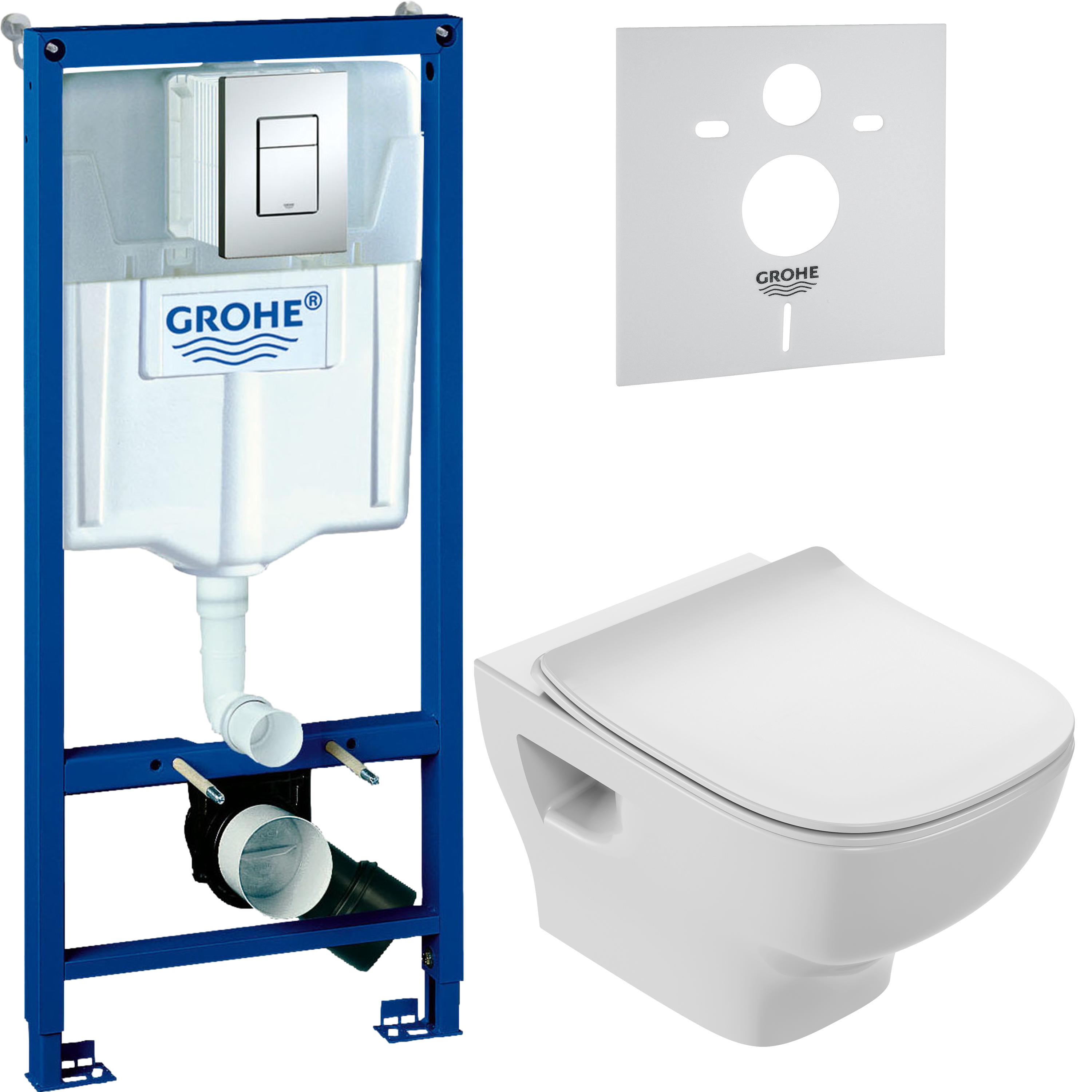 Комплект 4 в 1 Унитаз подвесной Jacob Delafon Struktura EDF102-00 + Сиденье E70025-00 с микролифтом + Инсталляция с кнопкой Grohe Rapid SL 38772001 цвет хром + Звукоизоляция 37131000