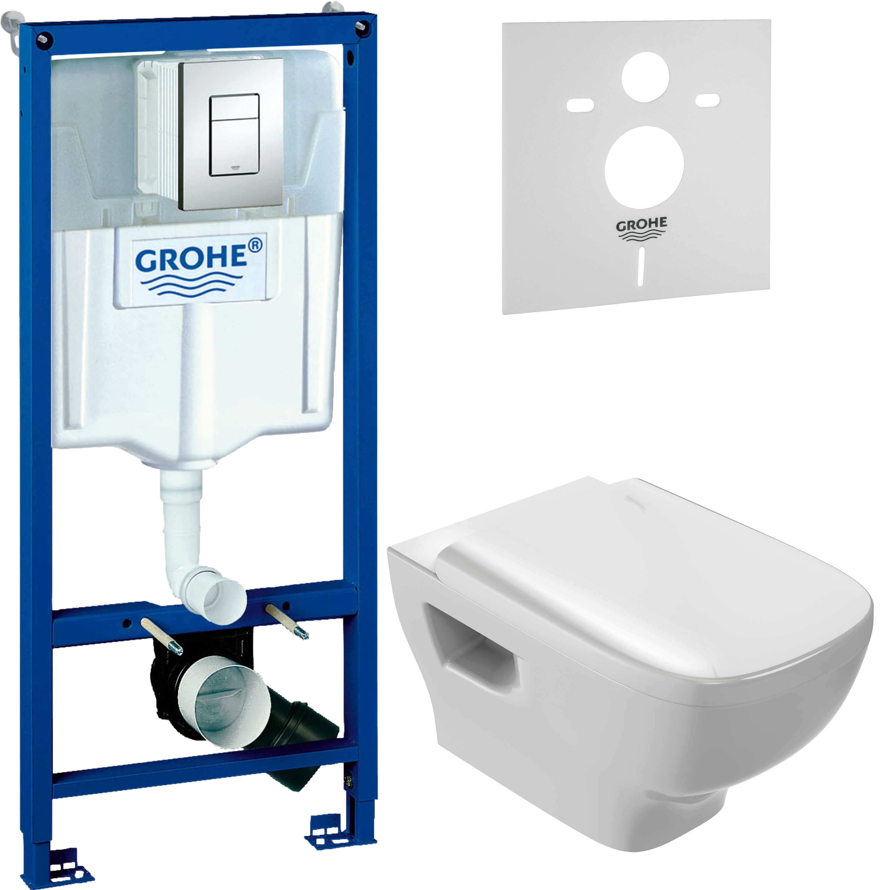 Комплект 4 в 1 Унитаз подвесной Jacob Delafon Struktura EDE102 + Сиденье E70024-WTE с микролифтом + Инсталляция с кнопкой Grohe Rapid SL 38772001 цвет хром + Звукоизоляция 37131000