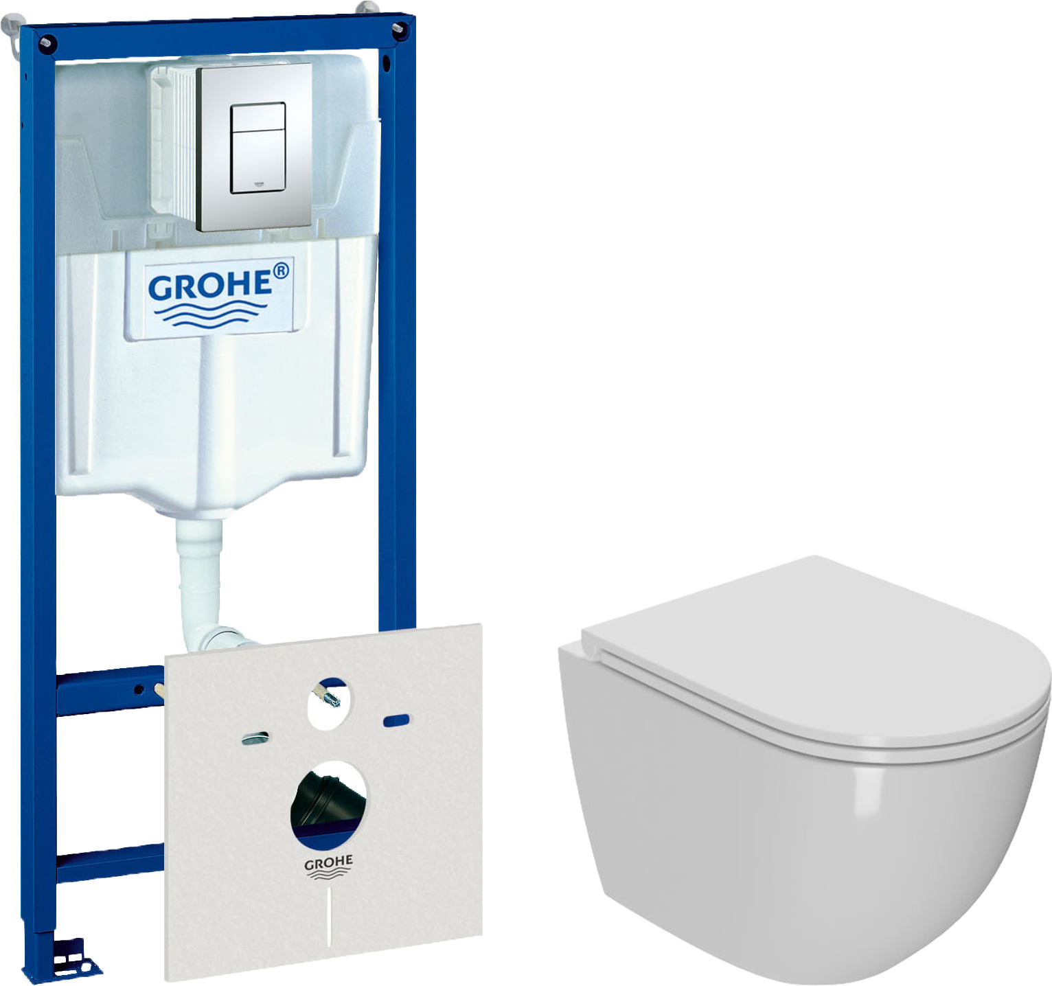 Комплект  Унитаз подвесной Bauedge Bau Dream Hurricane3 безободковый, с микролифтом, белый + Система инсталляции для унитазов Grohe Rapid SL 38772001,