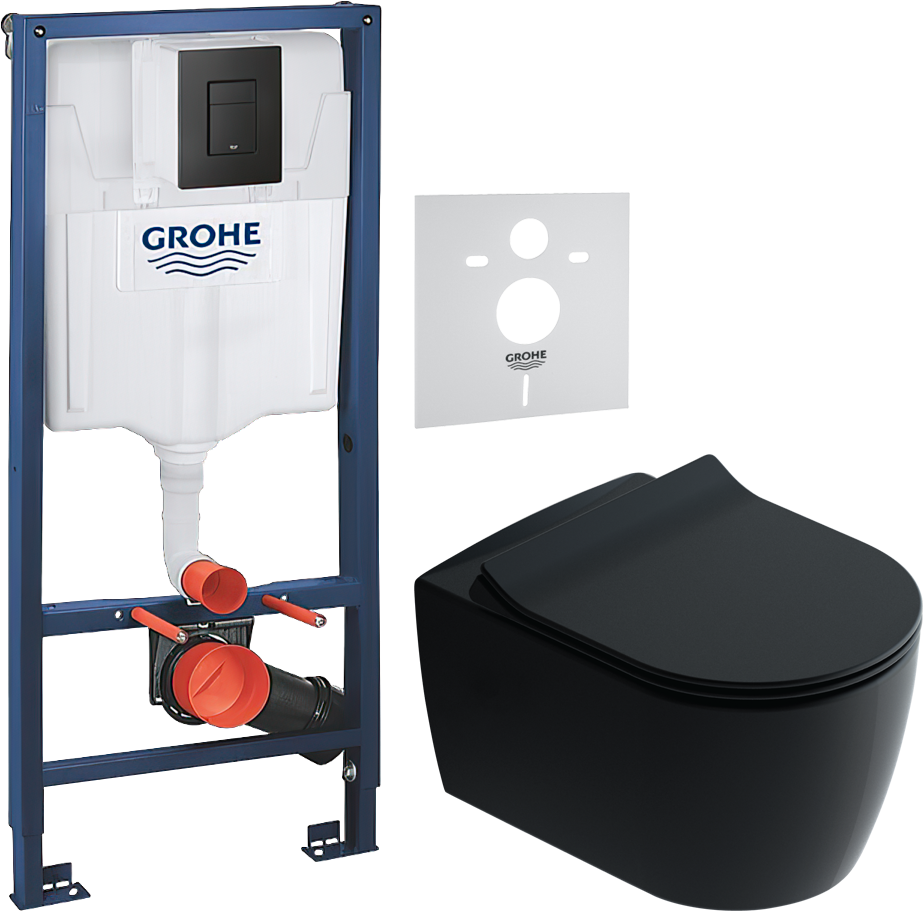 Комплект 3 в 1 Унитаз подвесной STWORKI Ноттвиль SETK3104-2616 черный + Звукоизоляция Grohe 37131000 + Инсталляция с кнопкой Solido 38811KF0 цвет черный