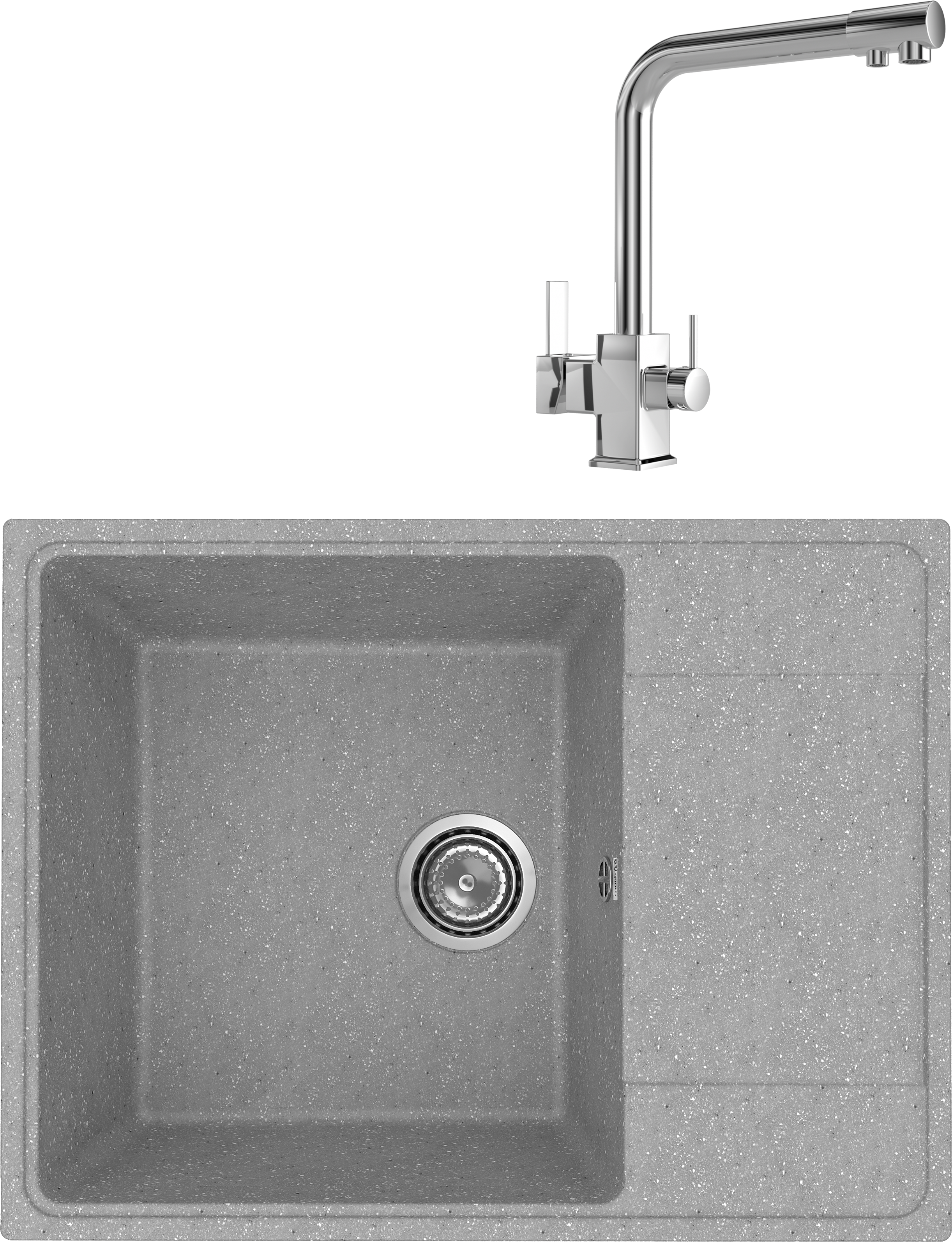 Комплект Мойка Practik PR-M 650-003, светло-серая + Смеситель MEGA Life MG-TK06, хром