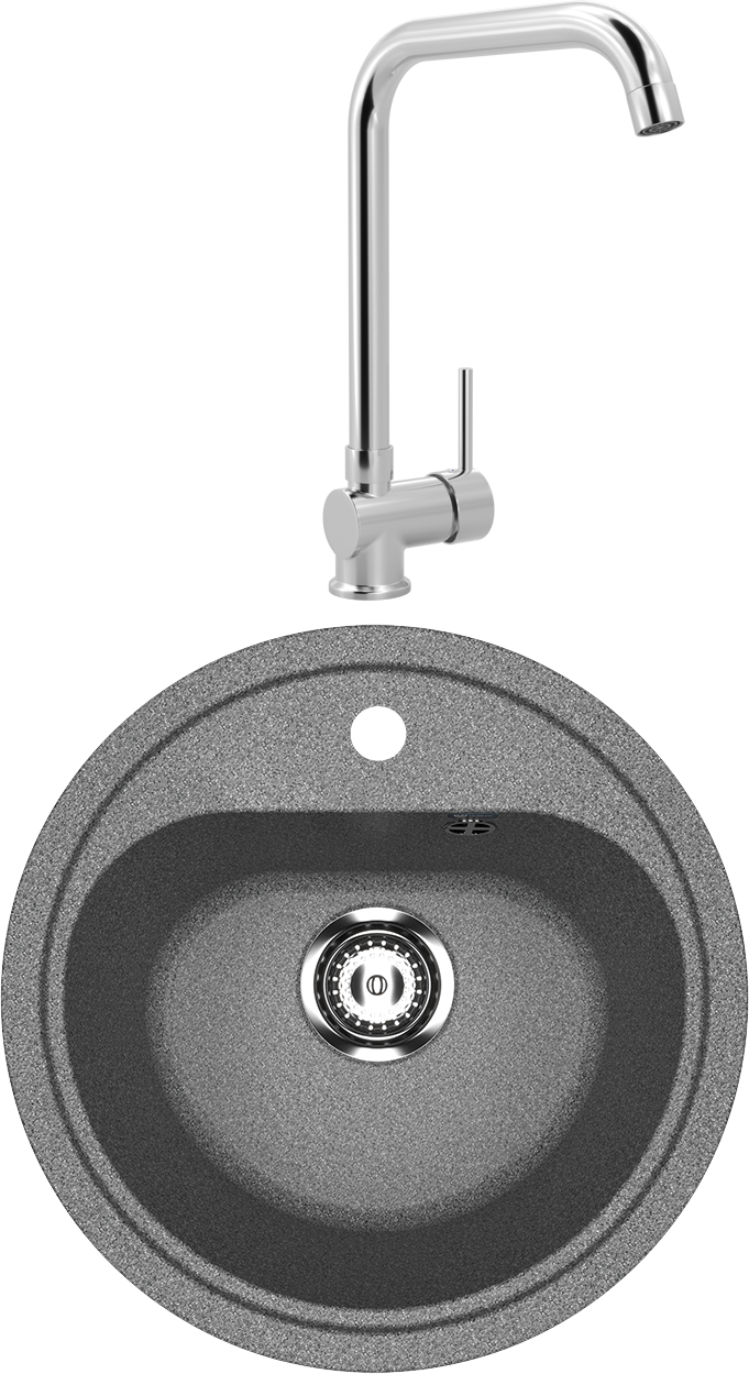 Комплект Мойка Ulgran U-700 -309, темно-серая + Смеситель MEGA Didim MG-CM107, хром