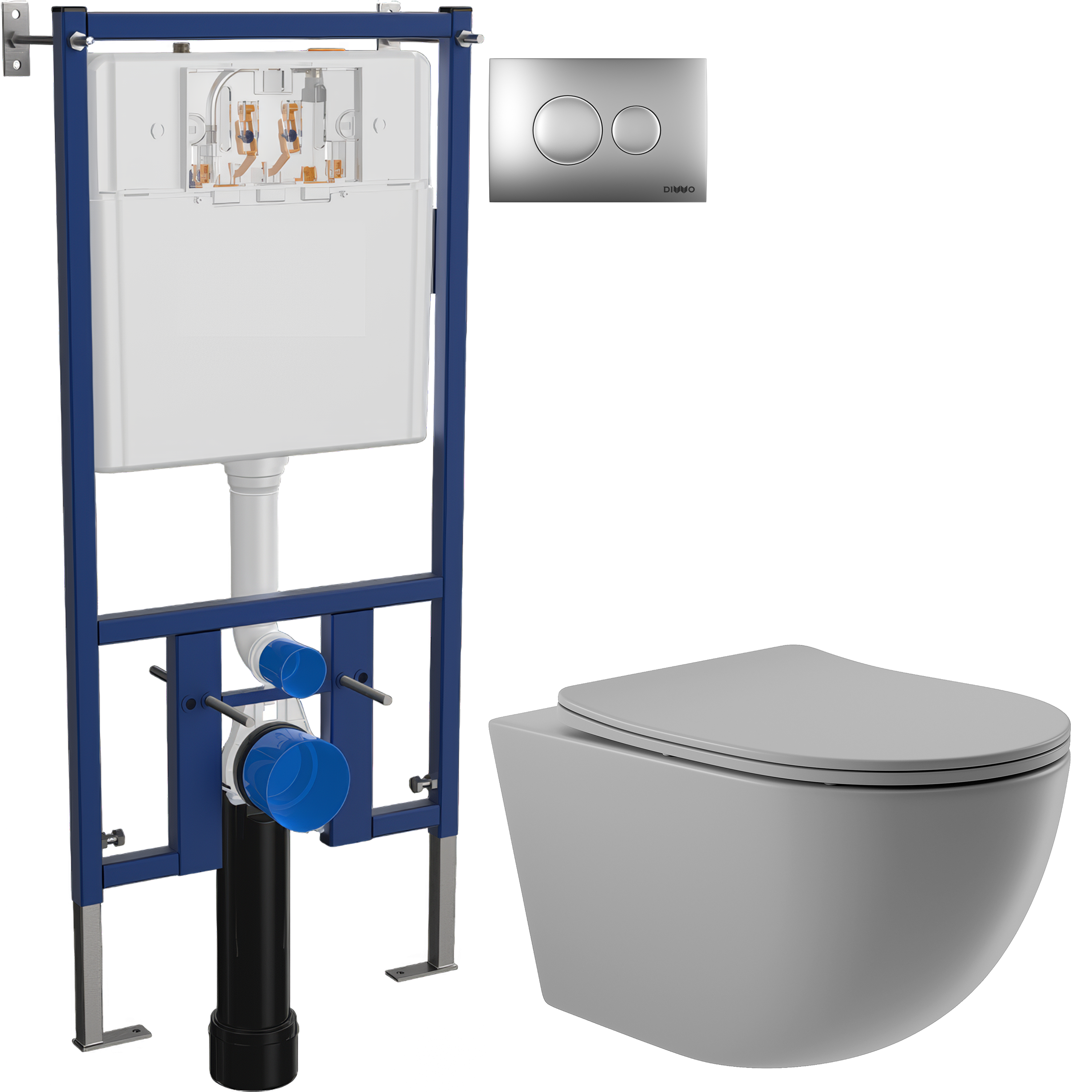 Комплект 3 в 1 Унитаз подвесной Aqueduto Ovo OVO0130 + Инсталляция DIWO 4501 + Кнопка 7311