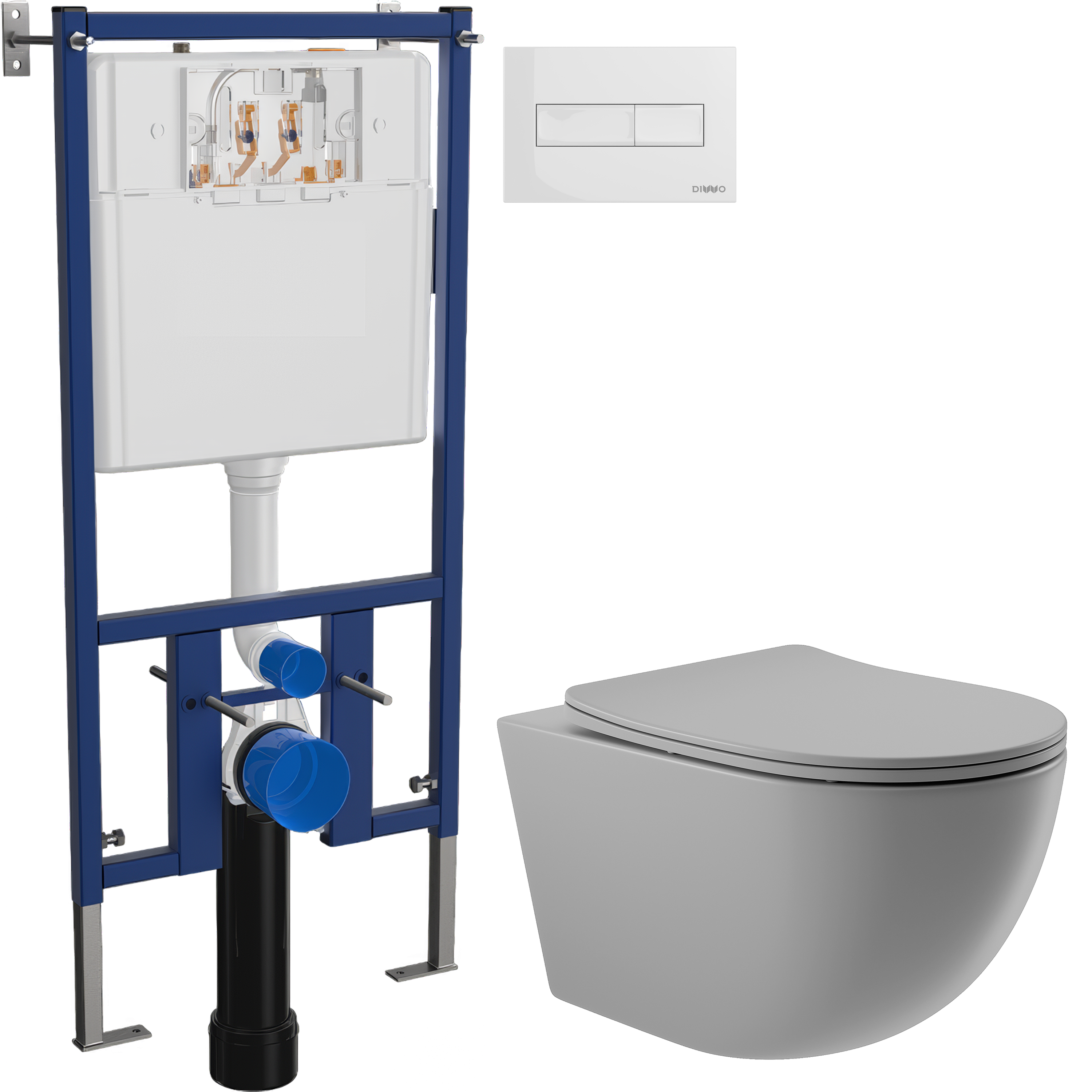 Комплект 3 в 1 Унитаз подвесной Aqueduto Ovo OVO0130 + Инсталляция DIWO 4501 + Кнопка 7320