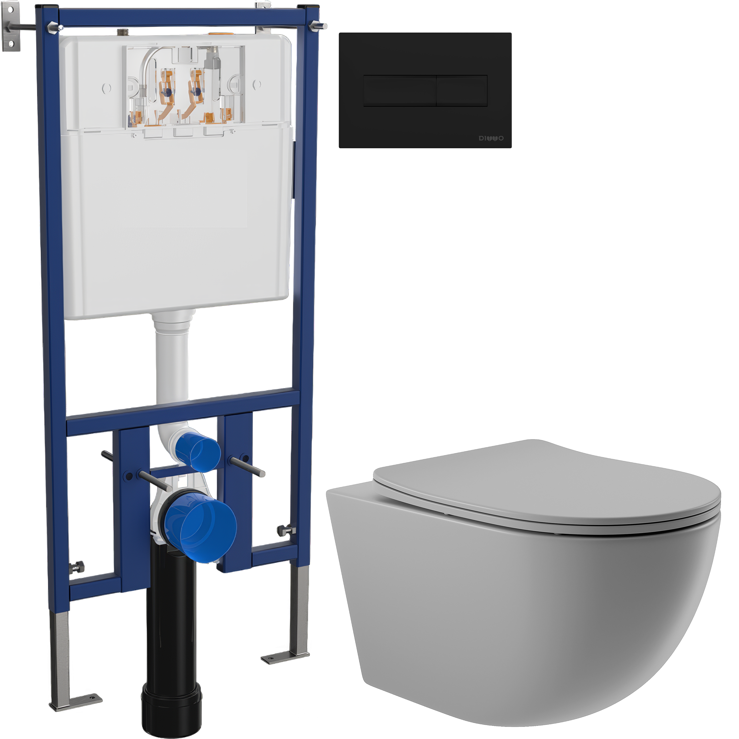 Комплект 3 в 1 Унитаз подвесной Aqueduto Ovo OVO0130 + Инсталляция DIWO 4501 + Кнопка 7323