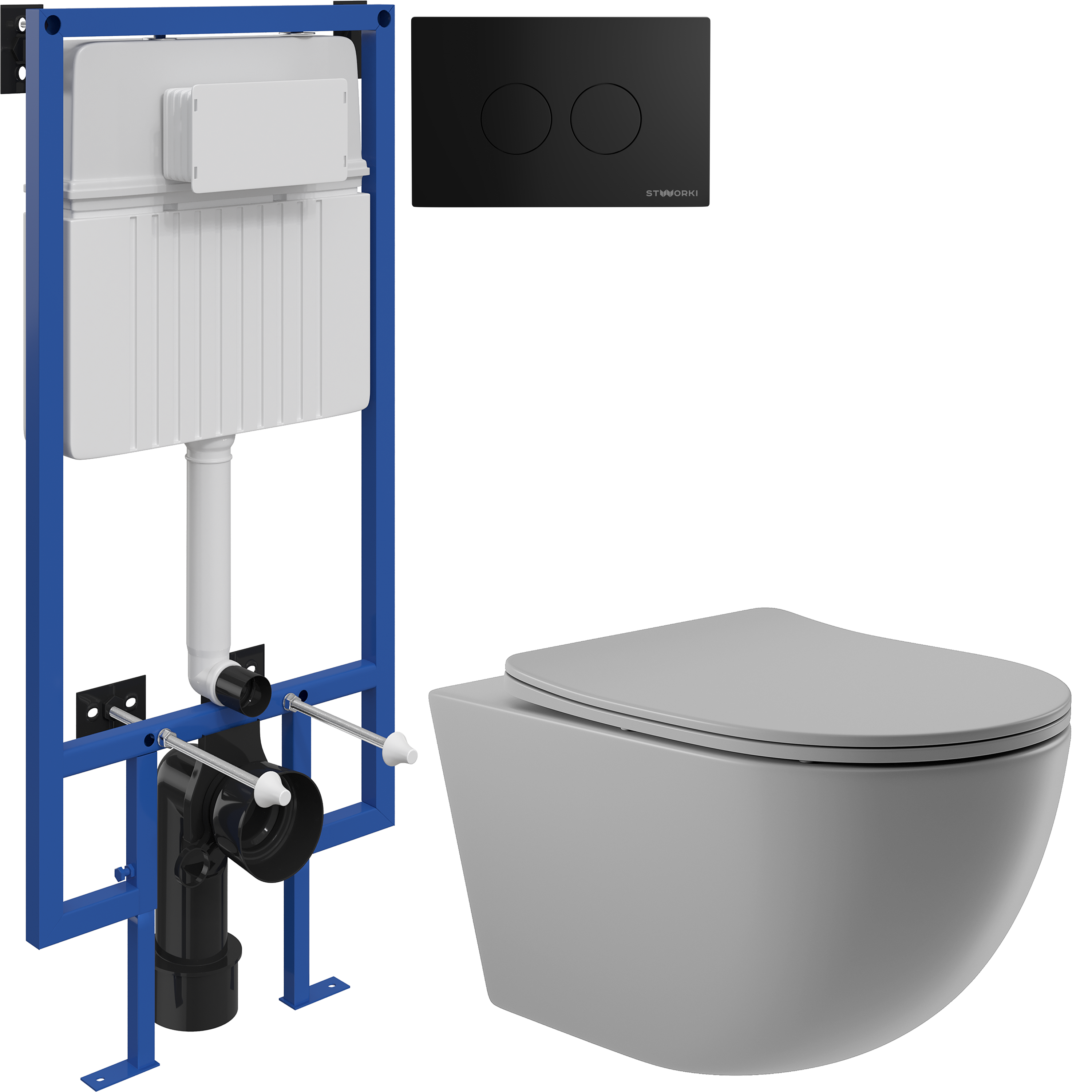 Комплект 3 в 1 Унитаз подвесной Aqueduto Ovo OVO0130 + Инсталляция STWORKI 510162 + Кнопка Хельсинки 500471